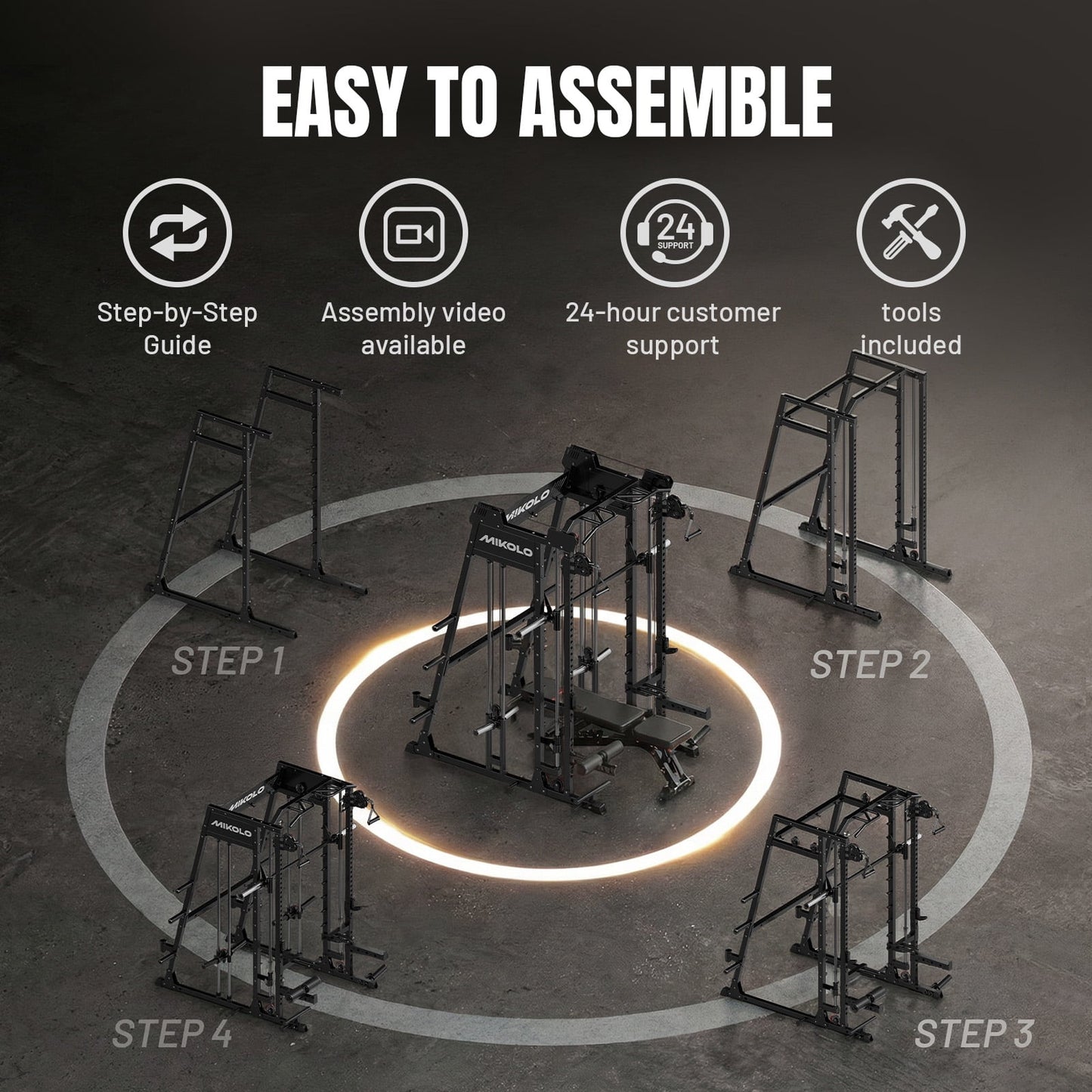 Mikolo M11 Smith Machine Home Gym, 2200LBS Power Rack with Functional Trainer, Cable Crossover, LAT Pulldown, Low Row, Landmine and Plate Storage for Full Body Strength Training