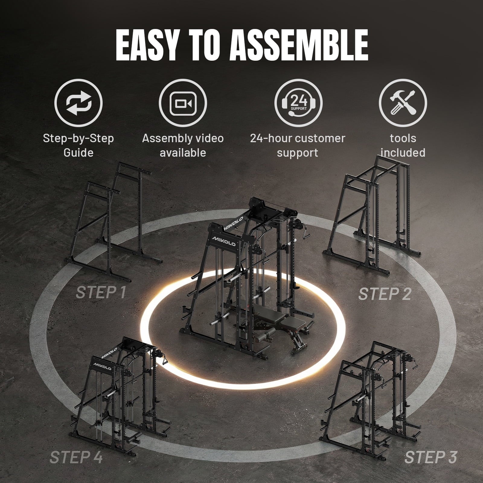 Mikolo M11 Smith Machine Home Gym, 2200LBS Power Rack with Functional Trainer, Cable Crossover, LAT Pulldown, Low Row, Landmine and Plate Storage for Full Body Strength Training