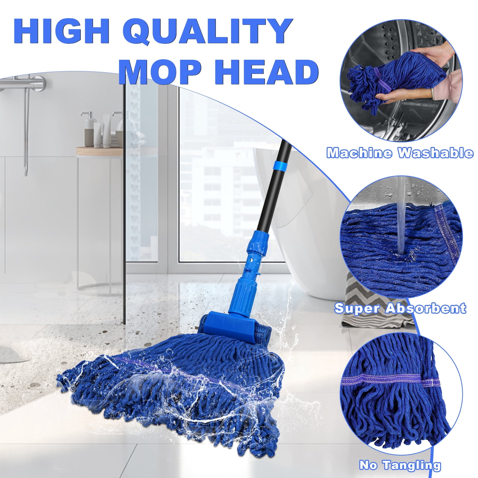 NEWE Commercial Mop for Floor Cleaning, Heavy Duty Industrial Mops with 55 inches Long Handle (Blue)