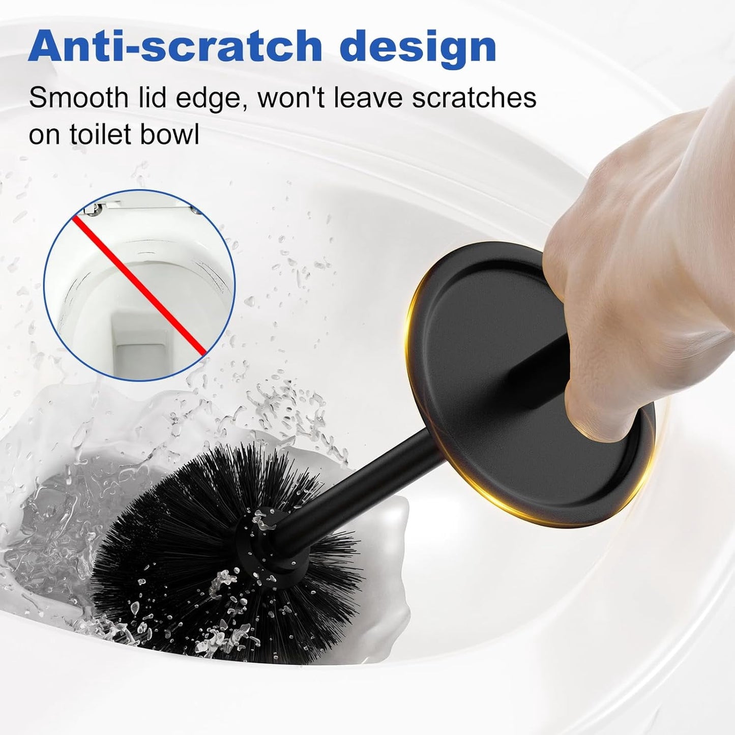 Black Toilet Brush and Holder，Extra Long Handled Black Toilet Brush for Bathroom，Stainless Steel Heavy Duty Toilet Bowl Brush,Deep Cleaning Modern Toilet Cleaner Brush -Space Saving