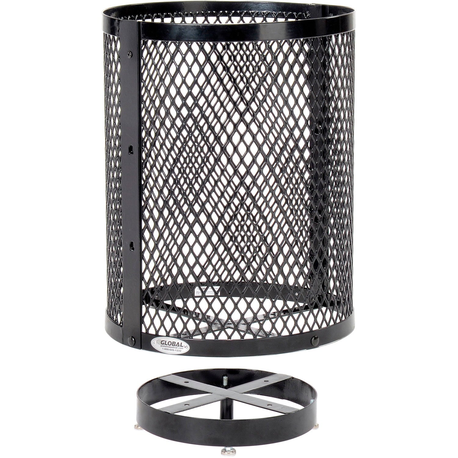 Global Industrial GBE261948BKD Outdoor Diamond Steel Trash Can with Base, 36 gal, Black