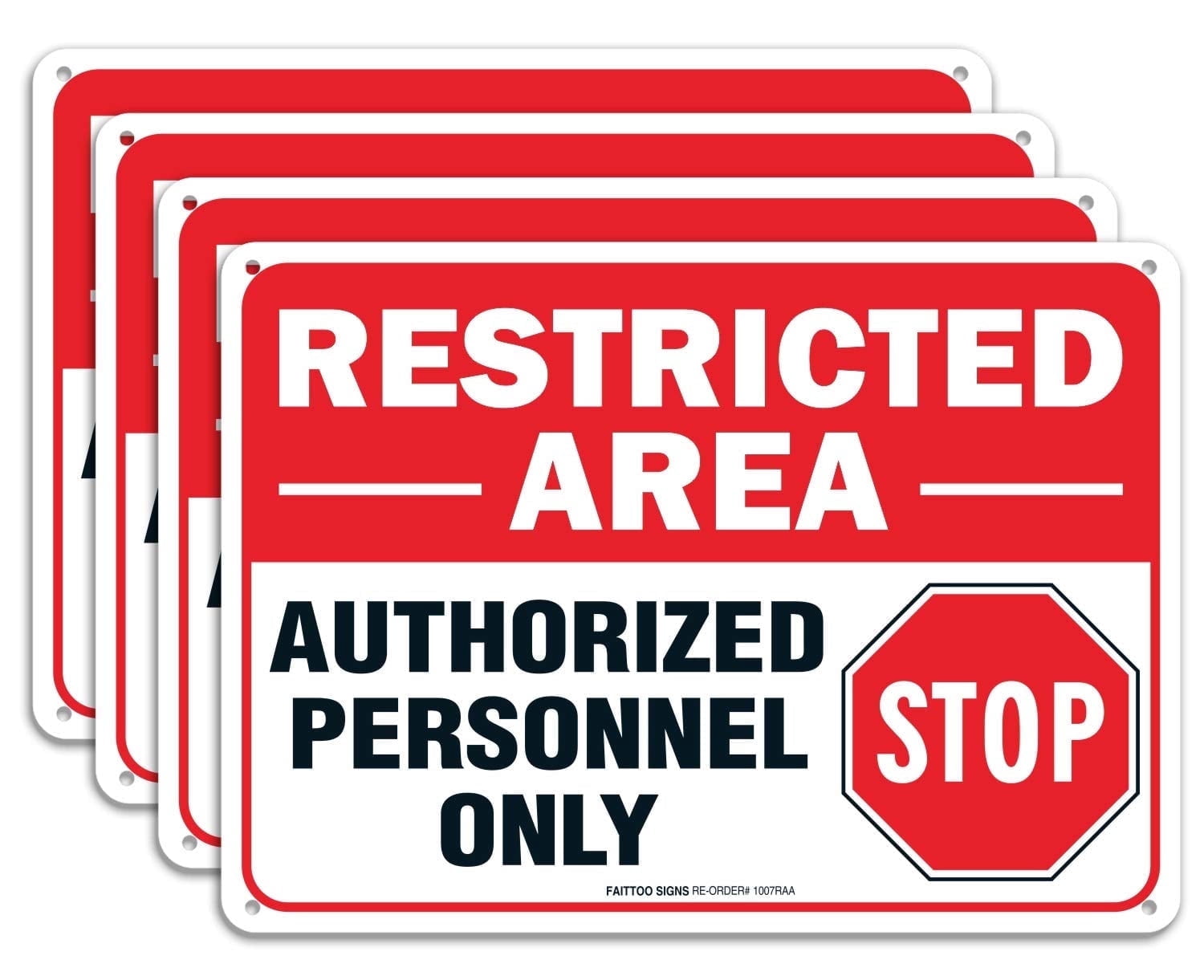(4 pack) Restricted Area Sign Authorized Personnel Only, Do Not Enter Sign, 10 x 7 Inches .40 Rust Free Aluminum, UV Protected, Weather Resistant, Waterproof, Durable Ink，Easy To Mount