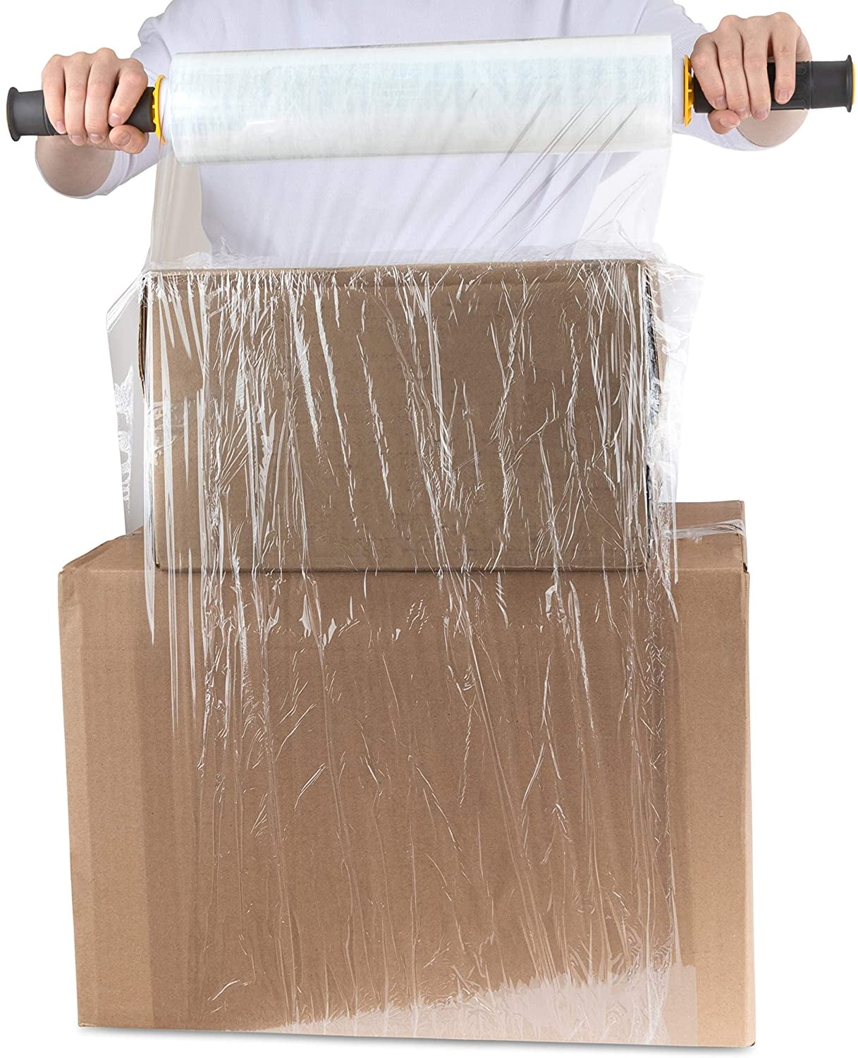 Modern Innovations 15 Inch Clear Stretch Wrap Roll with Handles (1 Roll-1000 Feet) Heavy Duty Shrink Wrap for Moving, Packing Supplies for Wrapping Furniture, Industrial Plastic Pallet Cling