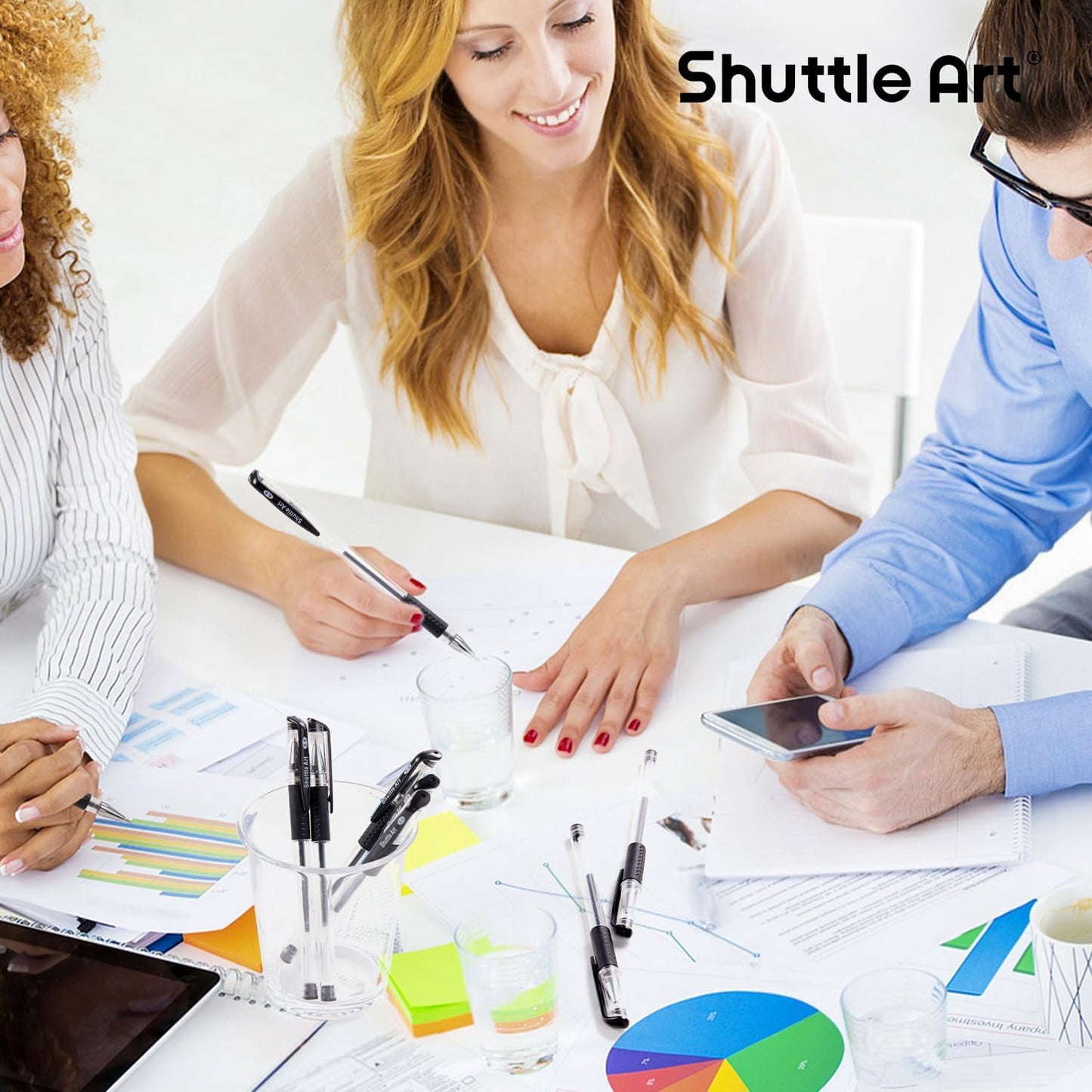 Permanent Black Gel Pens, Shuttle Art 50 Pack Fine Point Black Ink Pens Bulk, 0.5mm Rollerball Gel Ink Pens Smooth Writing with Comfortable Grip for Office