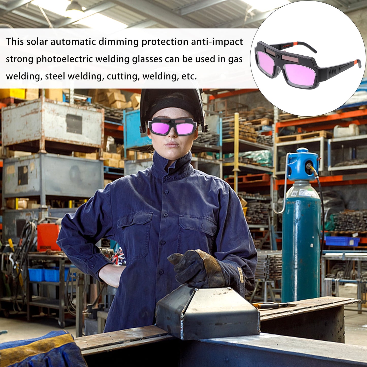 LOLIPPYY 1Pc Solar Rechargeable Welding Glasses with Anti Glare and Uv Protection Black Glasses