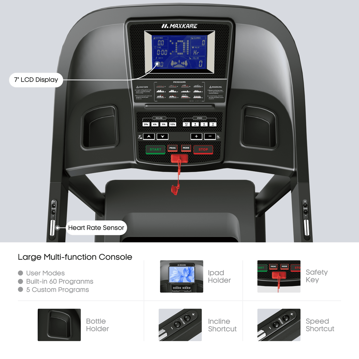 MaxKare 20" Folding Treadmill 300lbs with 15 Level Auto Incline, 3.5HP, 12MPH, Portable Foldable Treadmill with Bluetooth/Zwift App Compatible