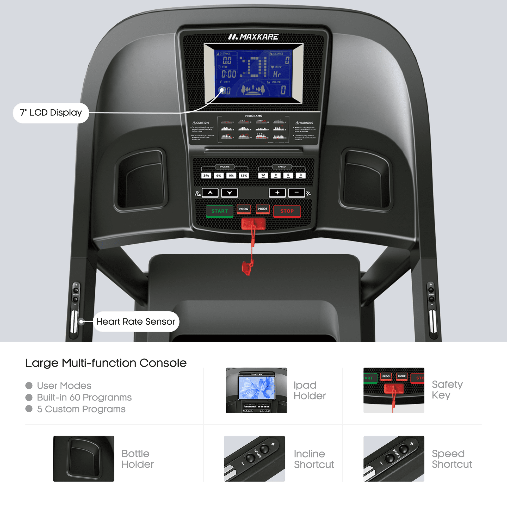 MaxKare 20" Folding Treadmill 300lbs with 15 Level Auto Incline, 3.5HP, 12MPH, Portable Foldable Treadmill with Bluetooth/Zwift App Compatible
