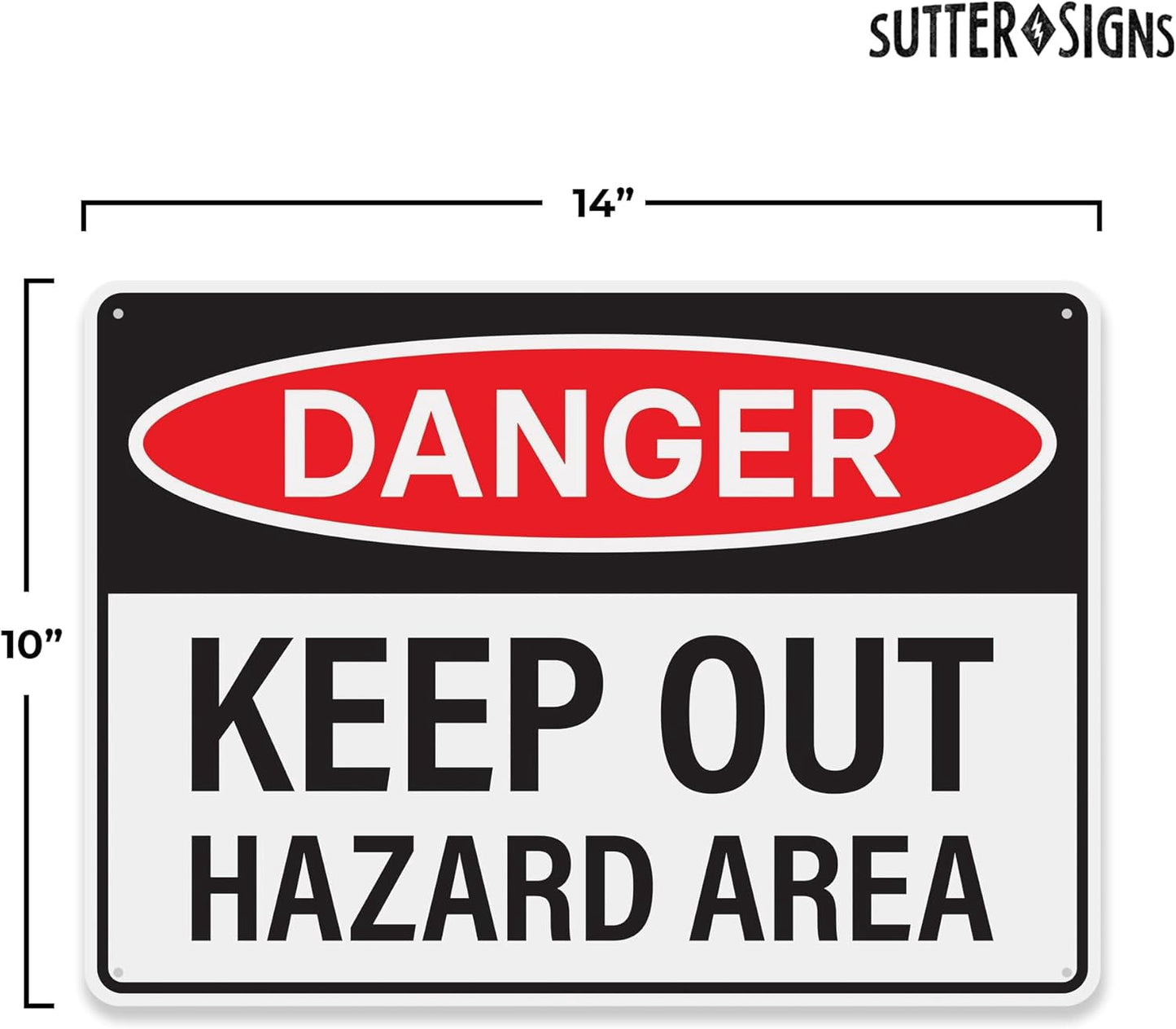 4pcs Danger Keep Out Hazard Area Sign 14x10 inch | Plastic Sign for Construction Site, Hazard Area, No Trespassing, Waterproof Plastic