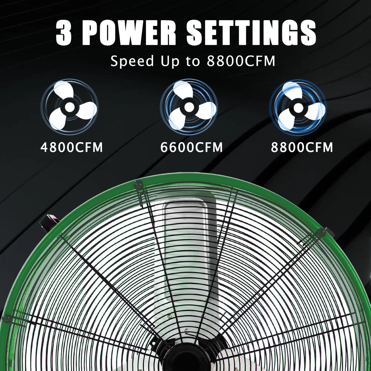 Industrial Fan 24" up to 8800 CFM, High Velocity Fan with 3 Speeds, Heavy Duty Blower Equipped Waterproof Cover, 360° Adjustment, Green
