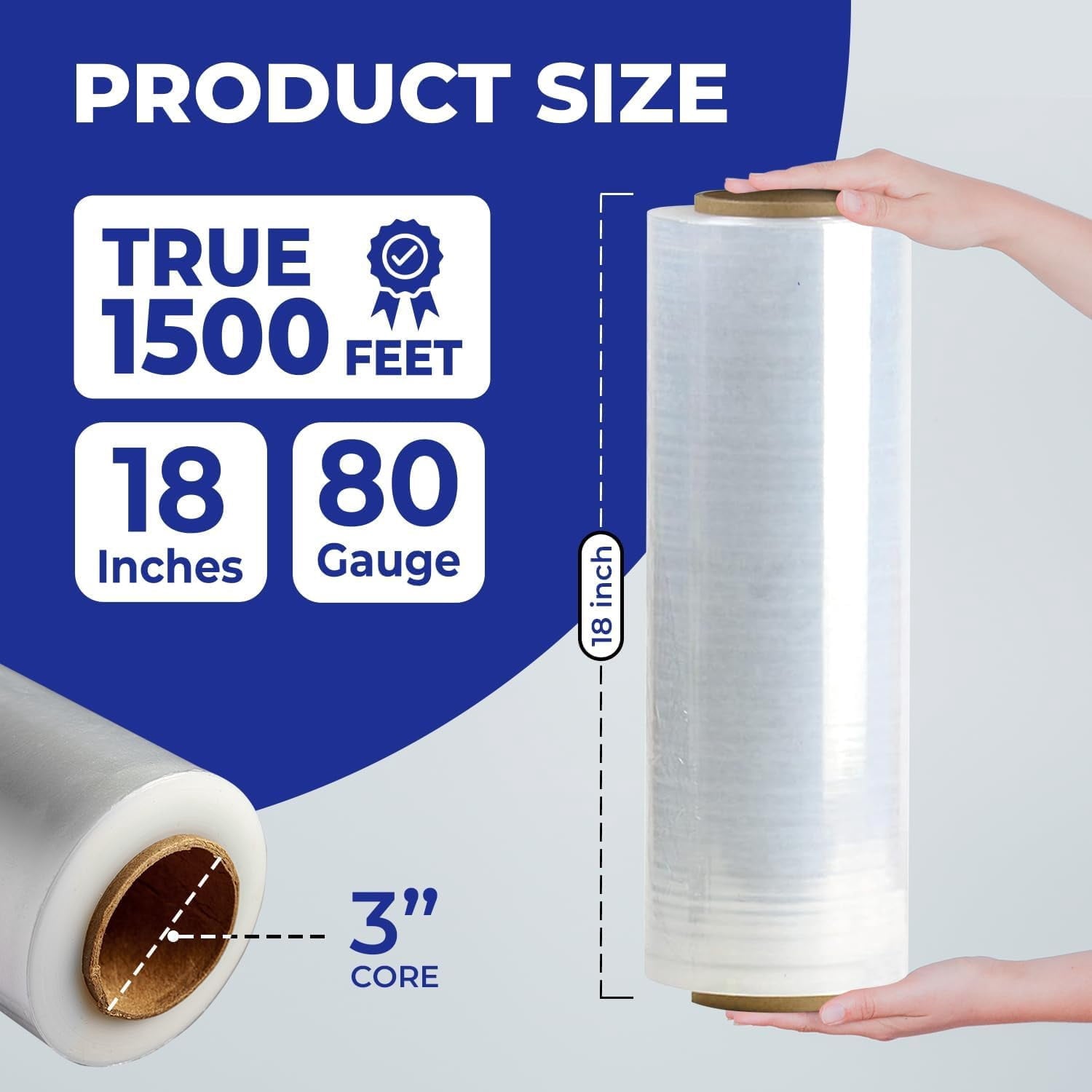 Rosmonde Plastic Stretch Wrap Bulk, 400 Pack, 18 in x 1500 ft, 80 Gauge Thick, 9.4 lbs/Roll, Heavy Duty Shrink Wrap for Moving, Storage & Warehouse Pallet Wrapping