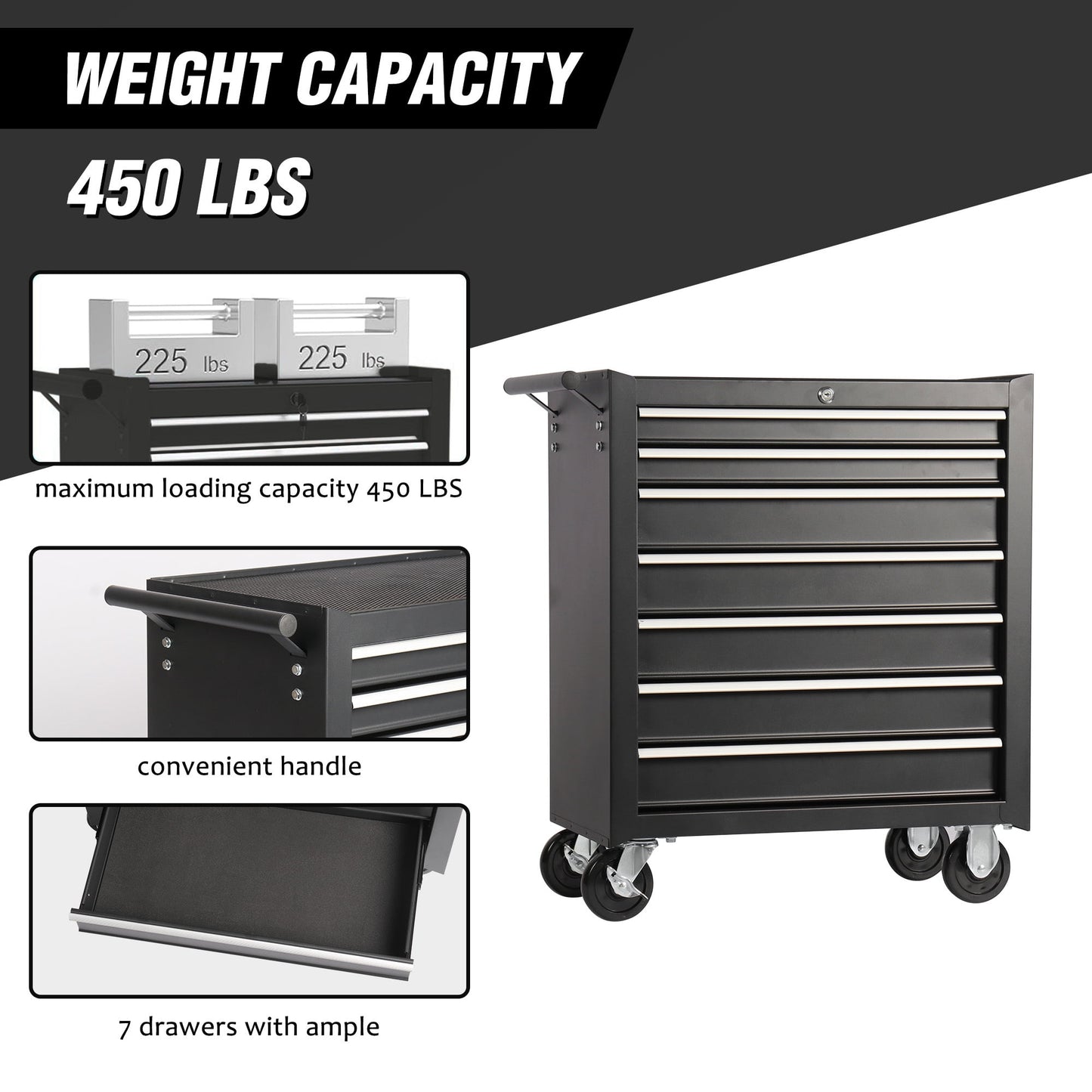 Rolling Tool Chest with 7-Drawer Tool Box with Wheels Multifunctional Tool Cart Storage Cabinet for Garage Black