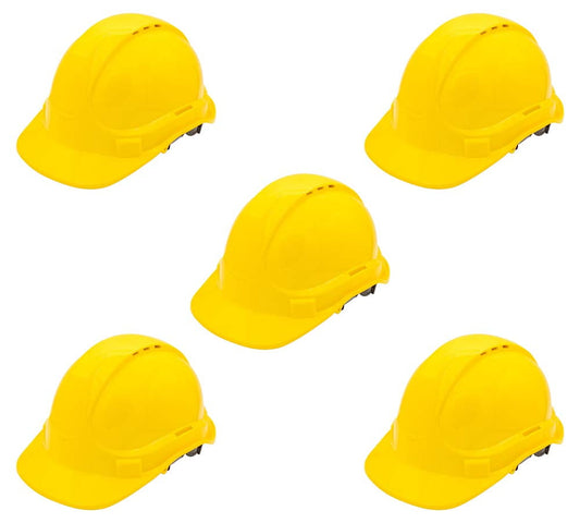 5 Pack Yellow Hard Hat for Men – Adjustable Type 1 ABS Plastic Safety Helmet, Lightweight Head Protection for Construction, Electrical, and Industrial Work