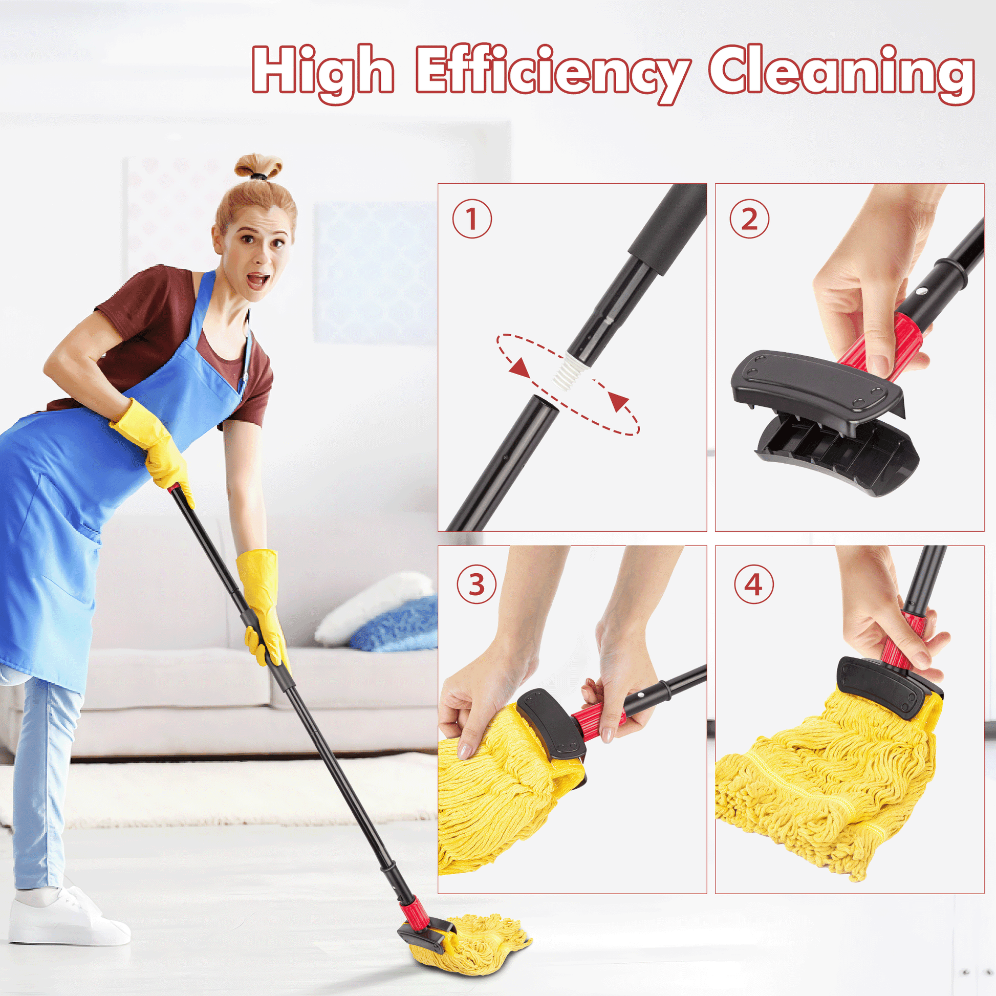 SUGARDAY Commercial Mop for floors Looped-End String Wet Heavy Duty Industrial Wet Mop