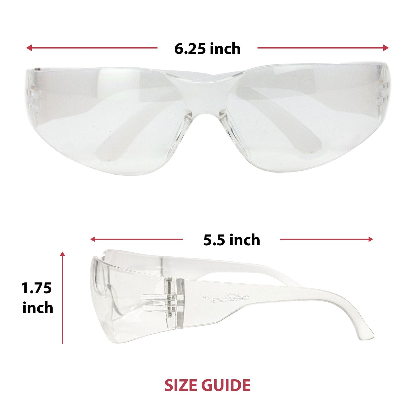 Bison Life Clear Safety Glasses, Pack of 12, ANSI Z87.1 Scratch & Impact Resistant, Polycarbonate Lens, One Size, Wrap Around Eyewear