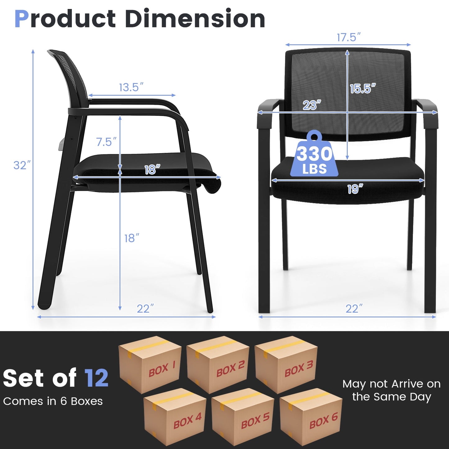 Gymax 12-Pack Office Conference Chair Set Mesh Guest Reception Stack Chairs w/ Caster Wheels