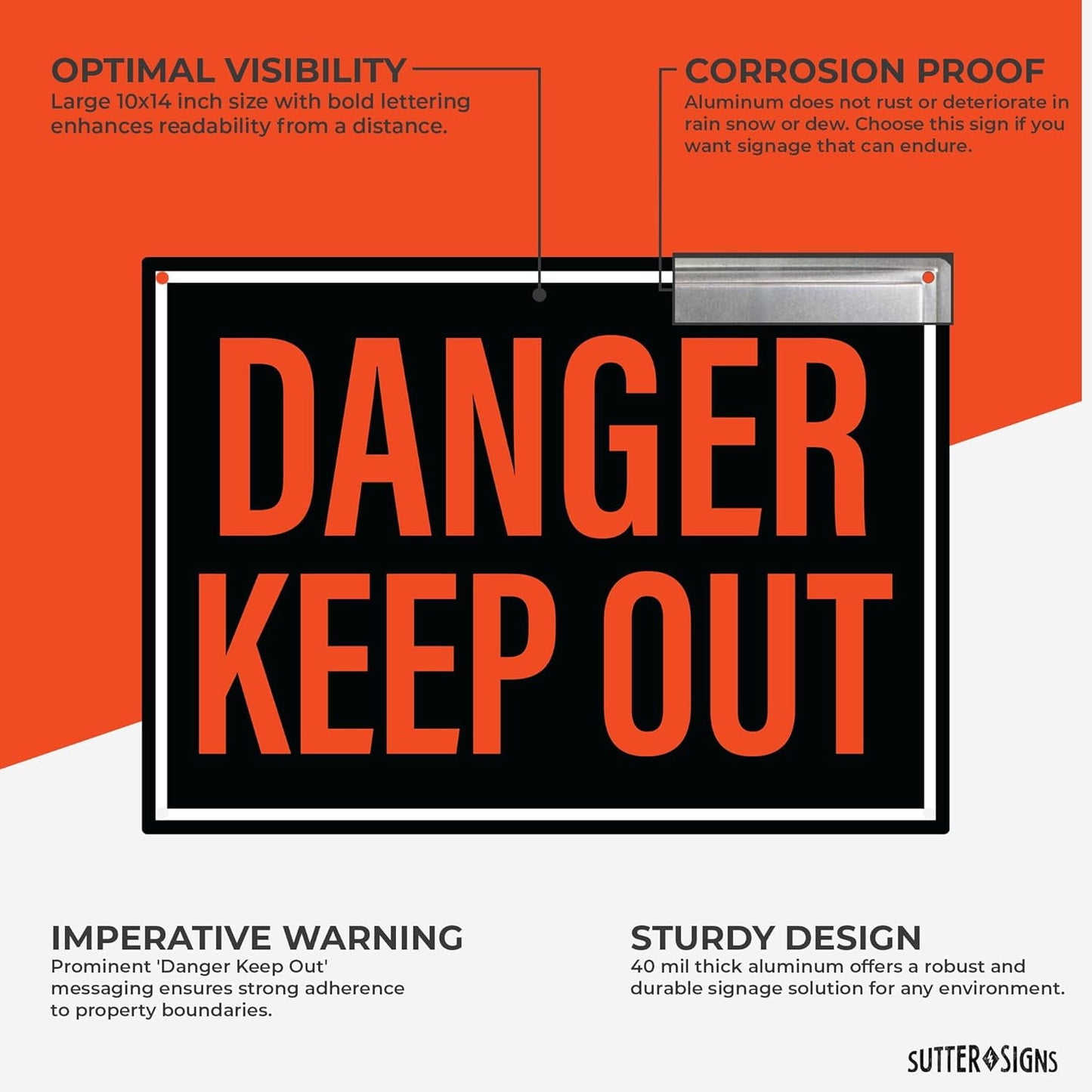 Danger Keep Out Sign | Private Property No Trespassing Keep Out Sign, 10x14 Inch Rust-free Aluminum