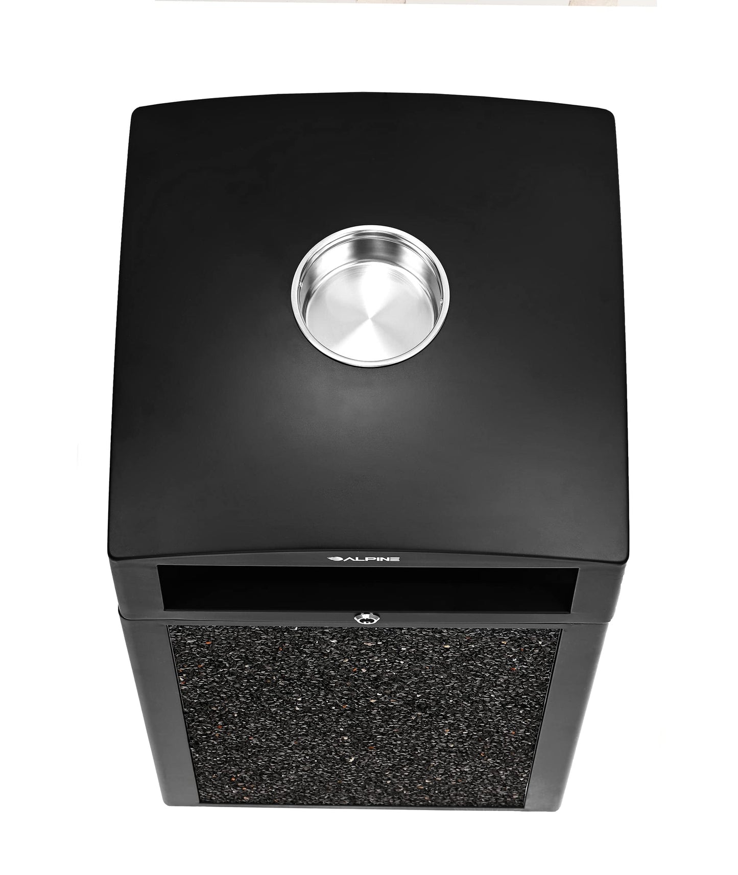 Alpine Outdoor Commercial Trash Can with Lid - 40 Gallon Heavy Duty Metal Garbage Can with Removable Bin, Locking Lid, Perfect for Patio, Pool, Deck, Mall Black, Grey Stone Panels (Tray)