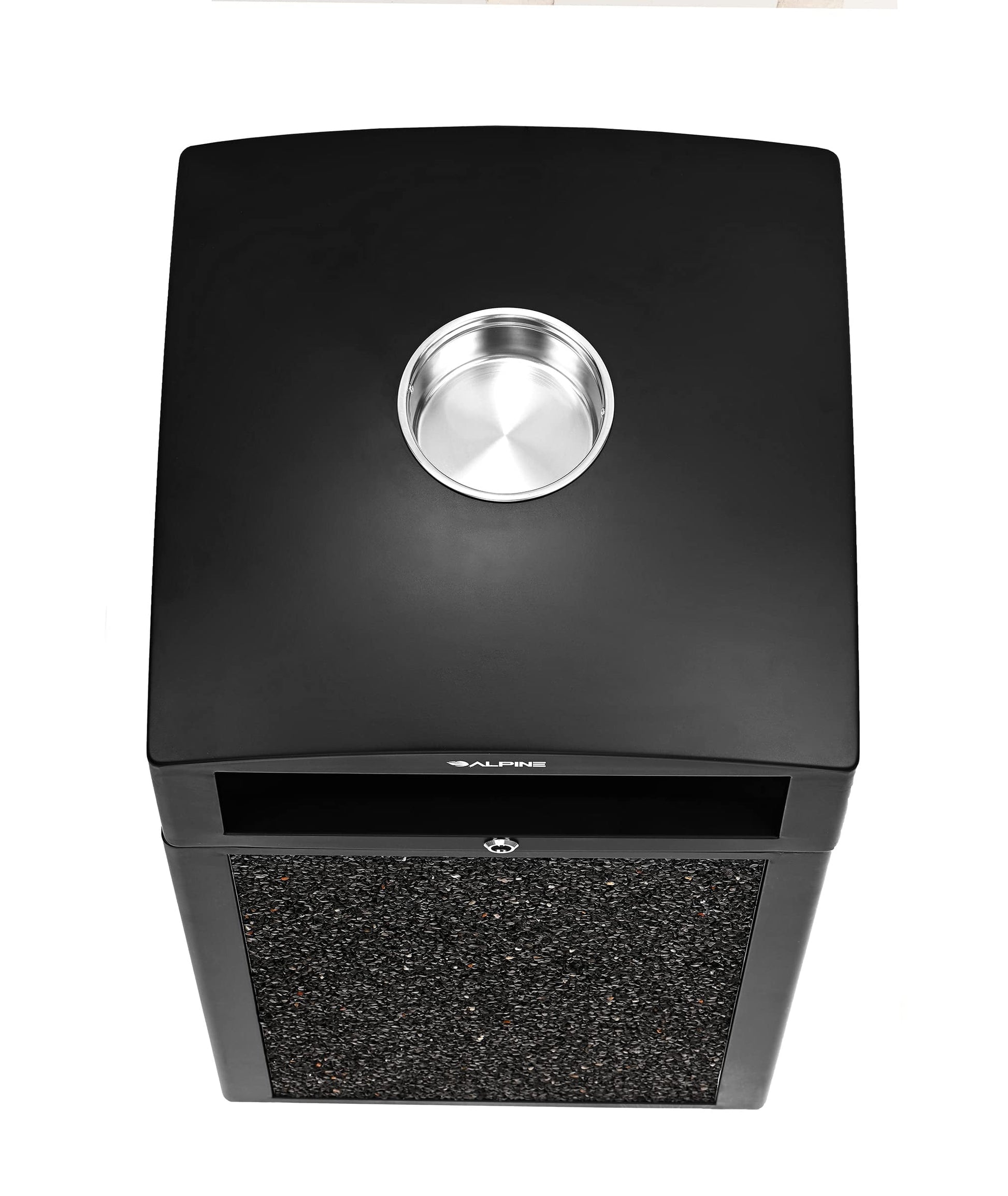 Alpine Outdoor Commercial Trash Can with Lid - 40 Gallon Heavy Duty Metal Garbage Can with Removable Bin, Locking Lid, Perfect for Patio, Pool, Deck, Mall Black, Grey Stone Panels (Tray)