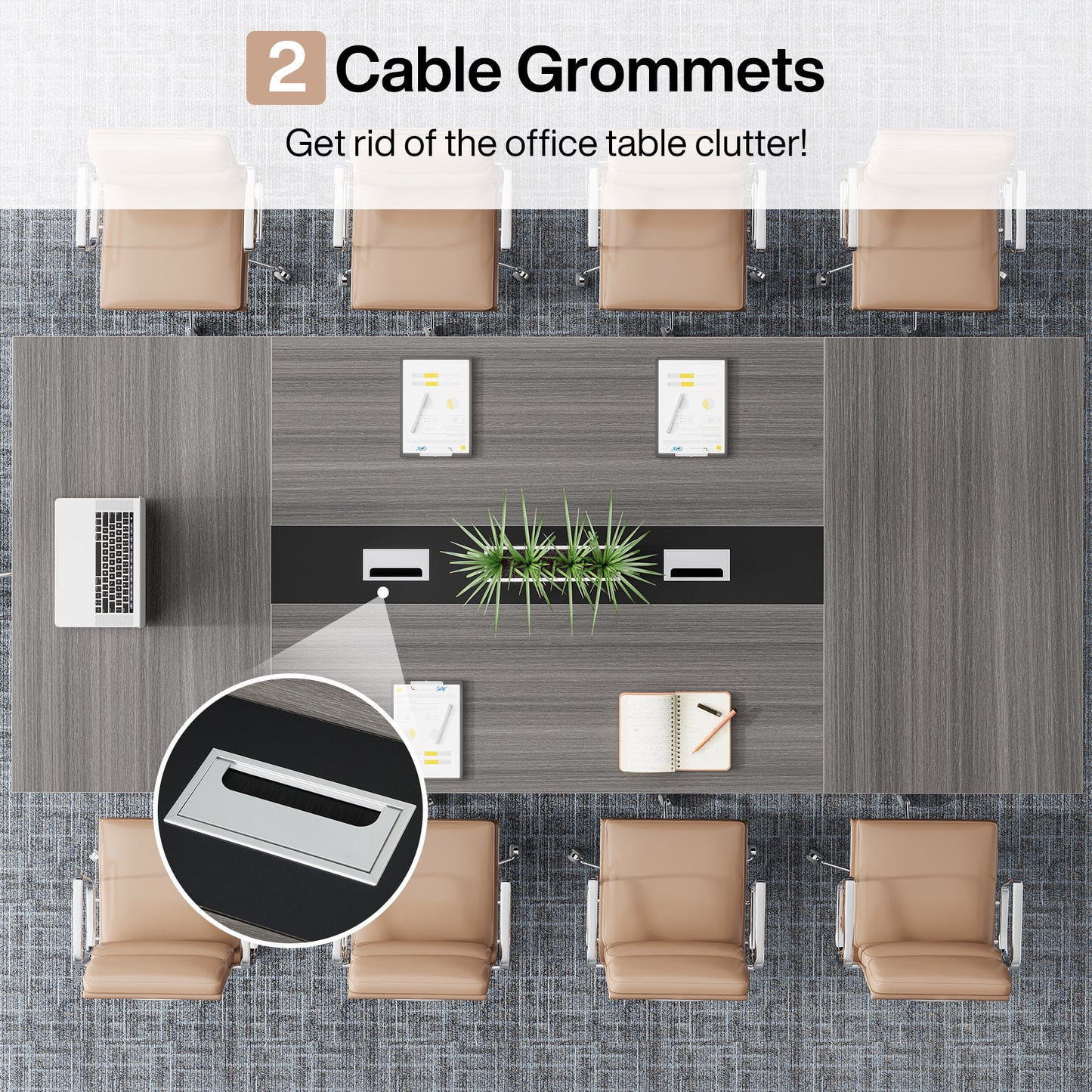 Fnova 94"Large Conference Table for 8-10 People, Modern Executive Meeting Table with Cable Management & Adjustable Feet, Heavy-Duty Office Conference Desk for Boardroom, Training Room
