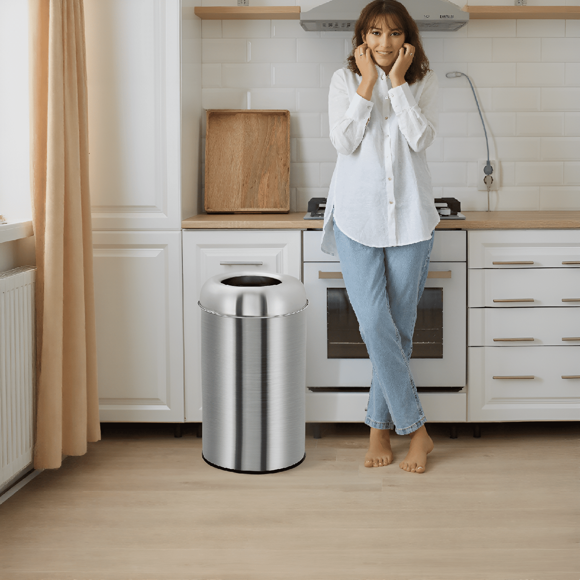 Open Top Trash Can, Commercial Grade Stainless Steel Garbage Can with Removable Inner Bucket, Outdoor Indoor Space-Saving Industrial Waste Container for Home, Office, Restaurant
