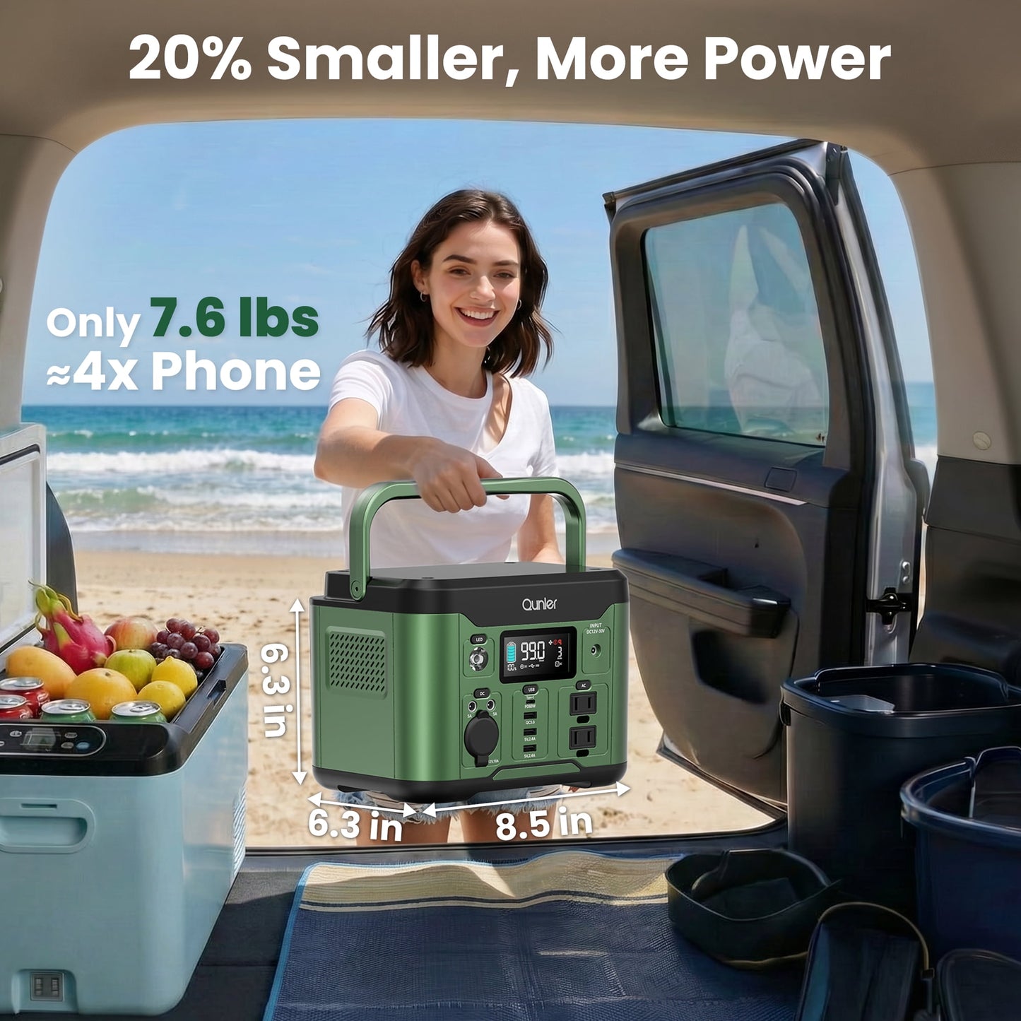 Qunler 300W 296Wh Portable Power Station, Pure Sine Wave 120V AC Outlet, 60W USB-C PD Backup Power Supply for Camping & Emergency，Green