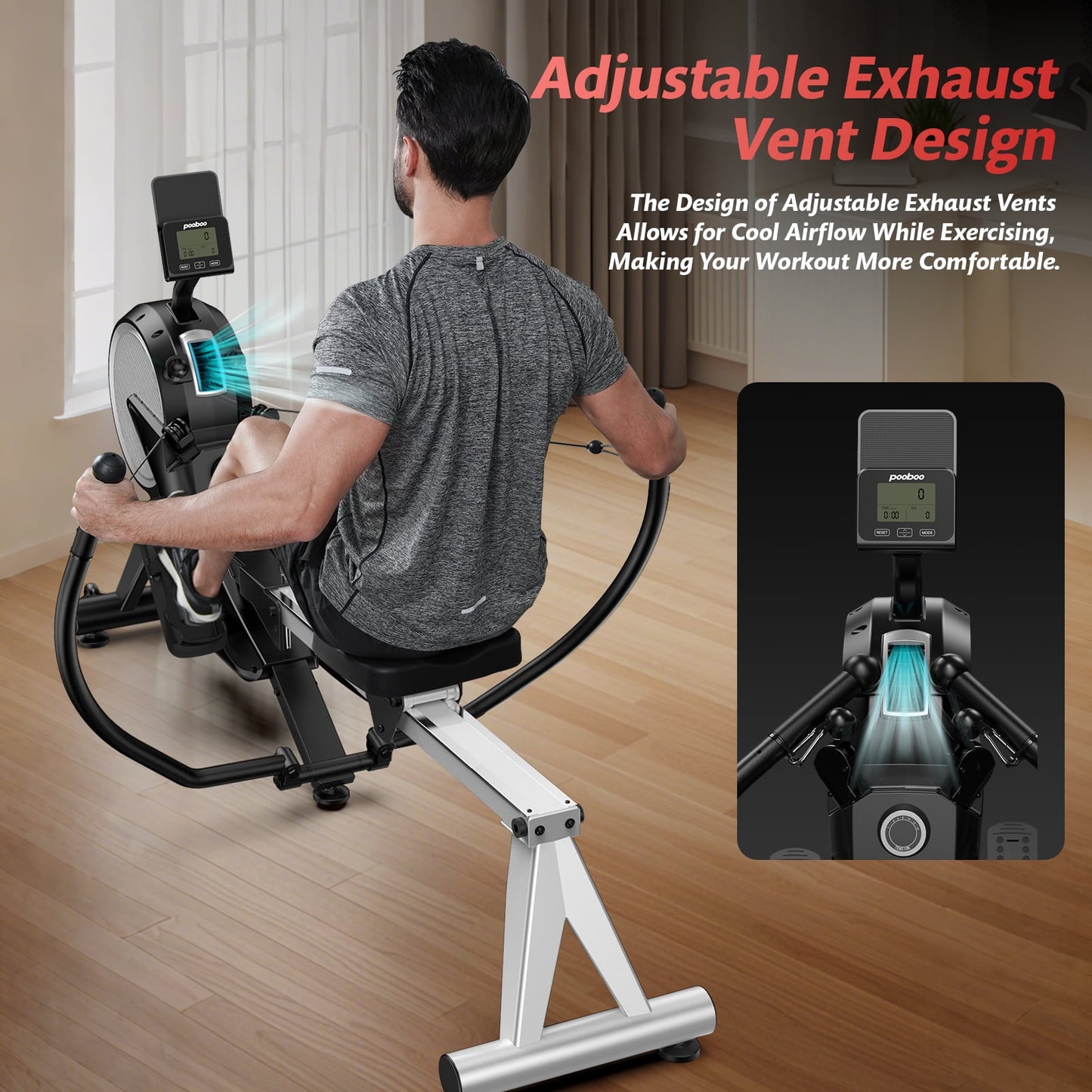 HASIMAN Dual Wind&Magnetic Rowing Machine 450lbs Weight Capacity Foldable Exercise Rower Full Motion Air Rower Machine with Built-In Bluetooth App for Home Cardio Workout