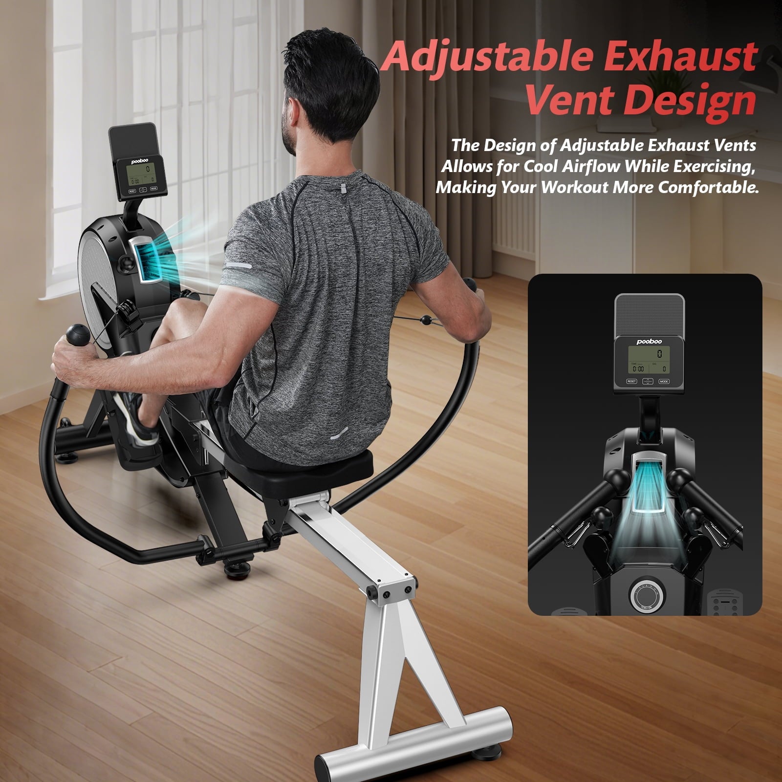 HASIMAN Dual Wind&Magnetic Rowing Machine 450lbs Weight Capacity Foldable Exercise Rower Full Motion Air Rower Machine with Built-In Bluetooth App for Home Cardio Workout
