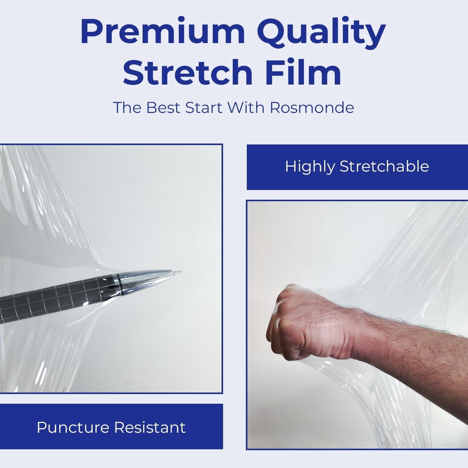 Rosmonde Plastic Stretch Wrap Bulk, 400 Pack, 18 in x 1500 ft, 80 Gauge Thick, 9.4 lbs/Roll, Heavy Duty Shrink Wrap for Moving, Storage & Warehouse Pallet Wrapping