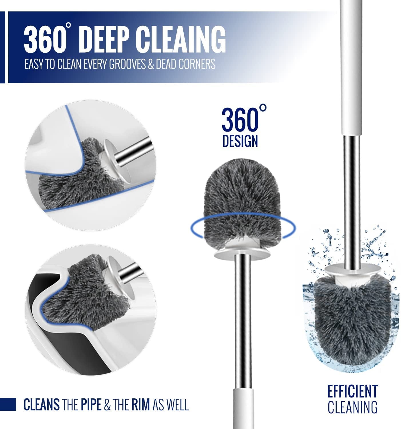 True Fresh 2 in 1 Toilet Brush and Plunger Set Stainless Steel - Toilet Plunger and Toilet Brush and Caddy Holder
