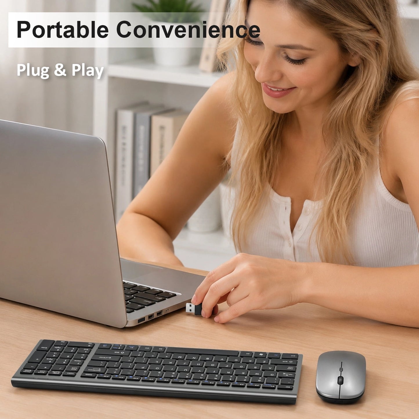 SANPTENT Slim Wireless Keyboard and Mouse Combo, Sleek Design, Rechargeable, Sleep Mode for Windows, Mac, Laptop, Space Gray