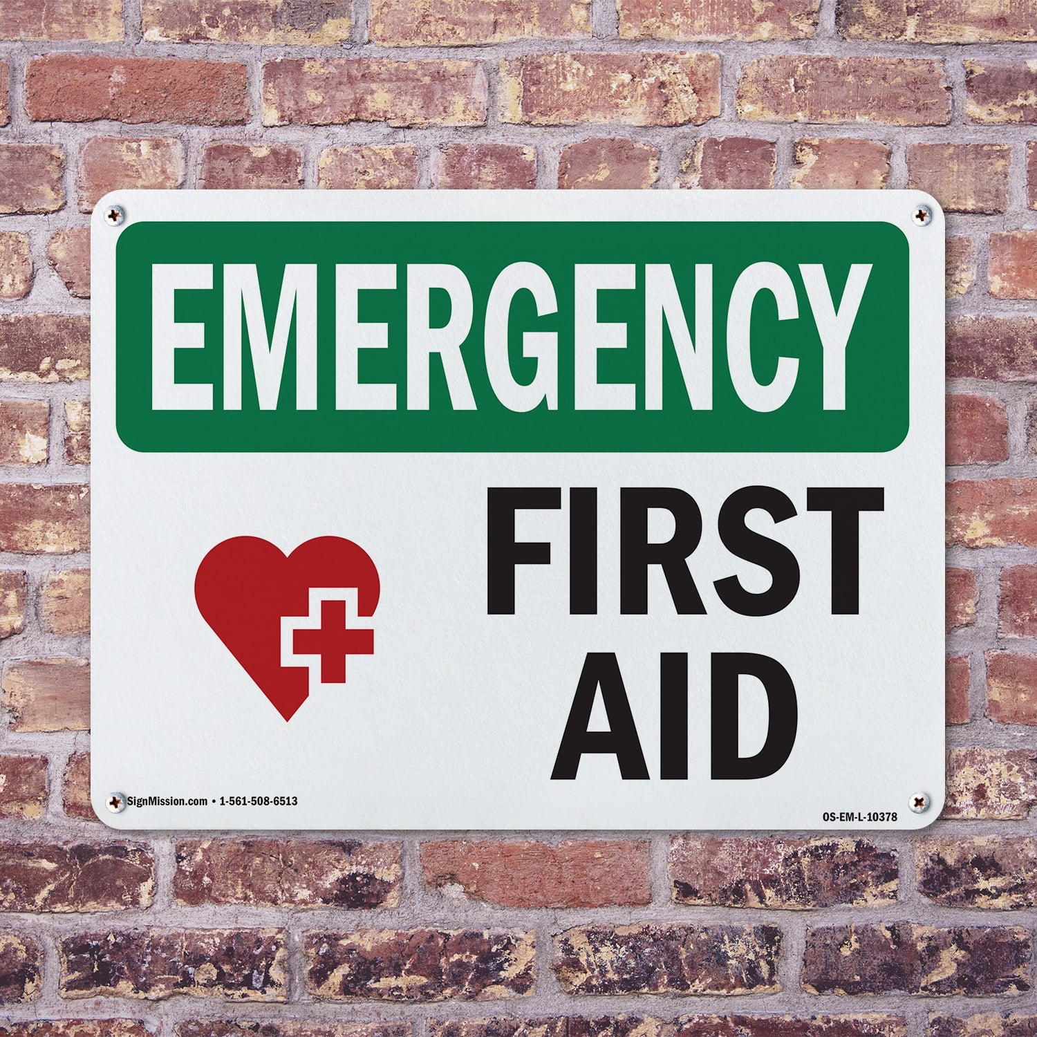 First Aid With Symbol OSHA Emergency Aluminum Sign 10 Inch x 7 Inch - 5 Pack