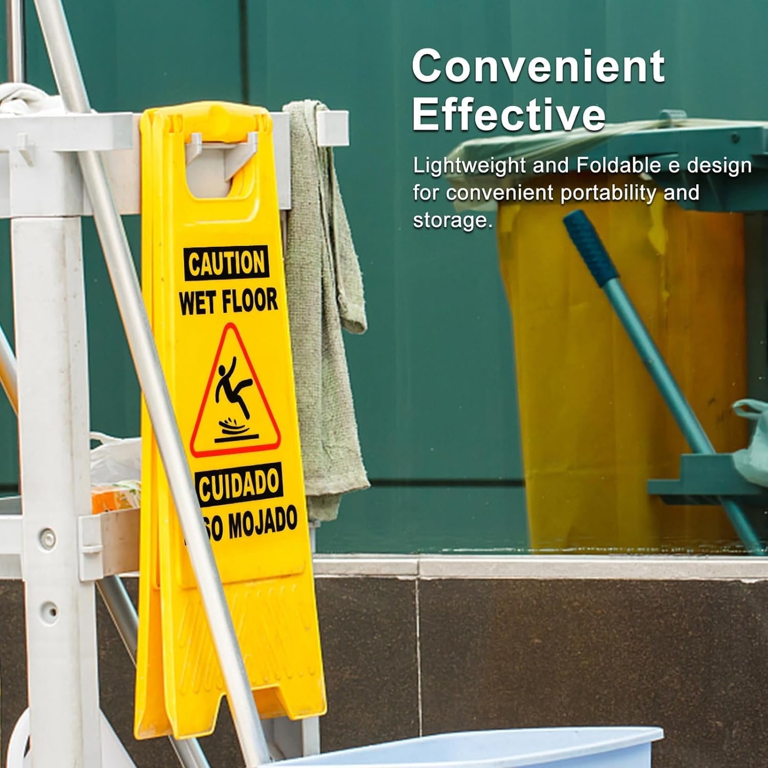 DIYMAG 5 Pack Caution Wet Floor Sign, Foldable Sturdy Bilingual Double-Sided Safety Warning Signs for Commercial Use, Pool, 24 Inches, Yellow