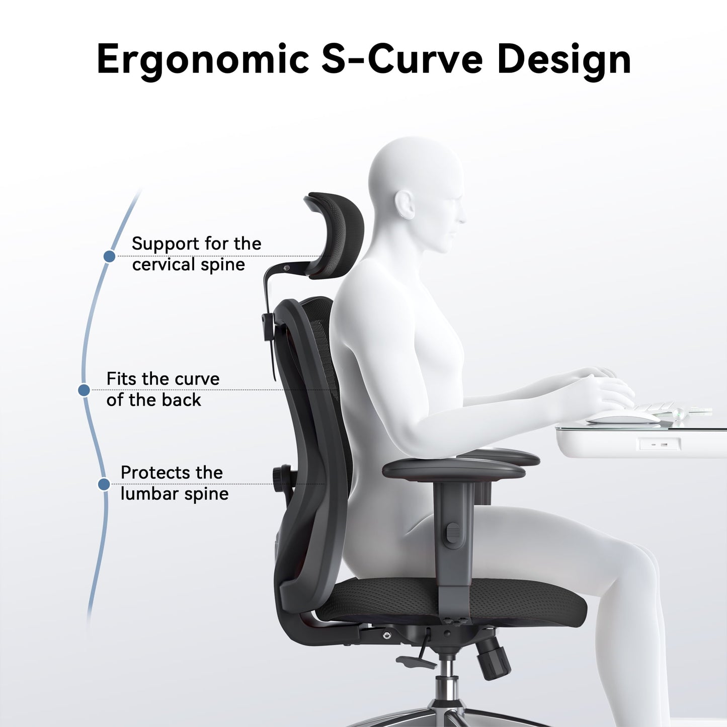 Sihoo M18 Mesh Ergonomic Office Chair with Adjustable Lumbar Support, High Back, Black