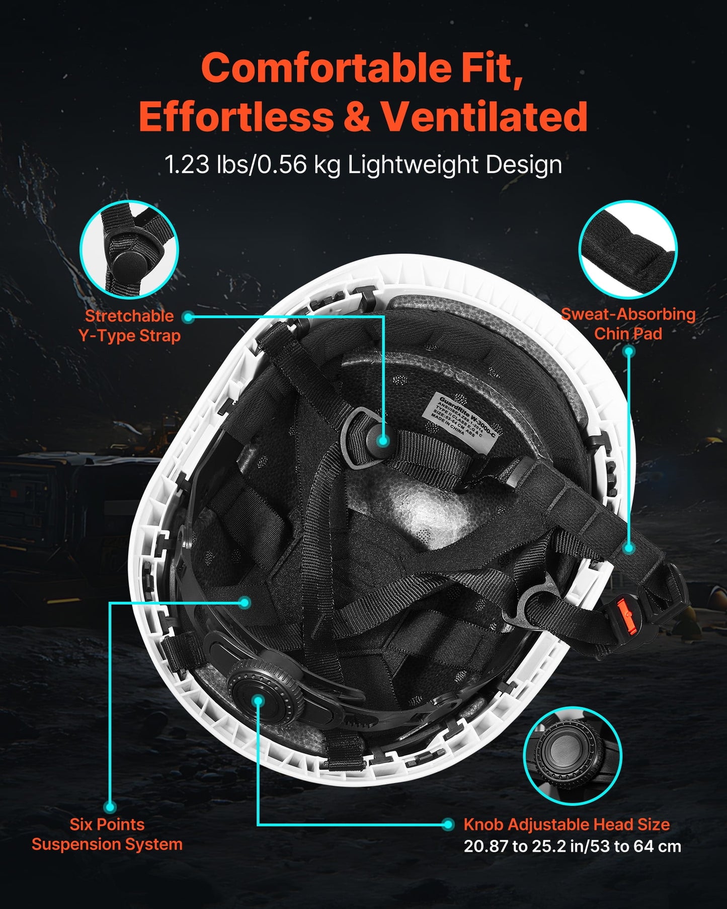VEVOR Construction Safety Helmet, ANSI/ISEA Z89.1 Approved ABS Safety Hard Hat with 6-Point Ratchet Suspension, Adjustable Vented Hardhat for Men Women Adults, for Outdoor Indoor Industrial Workwear