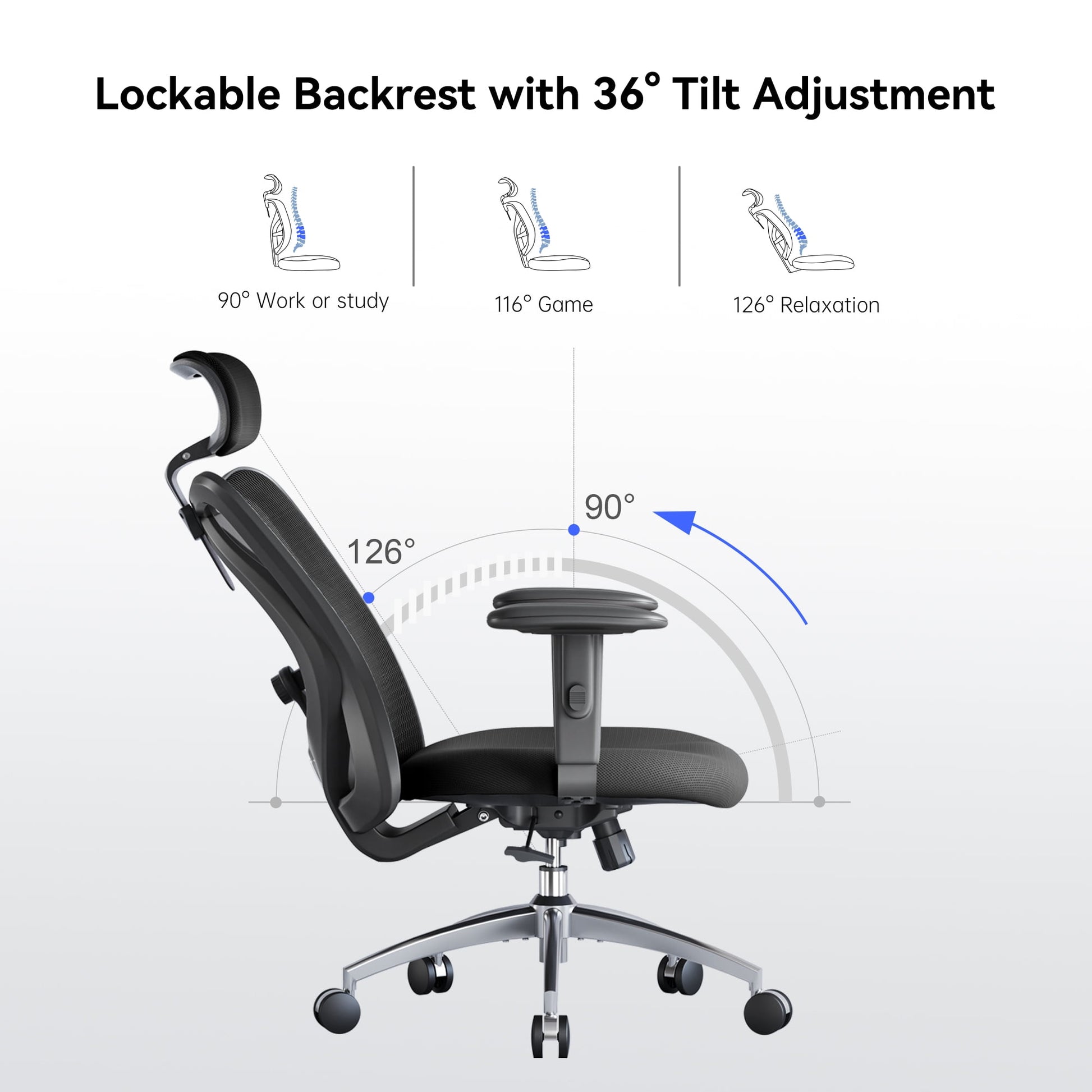 Sihoo M18 Mesh Ergonomic Office Chair with Adjustable Lumbar Support, High Back, Black