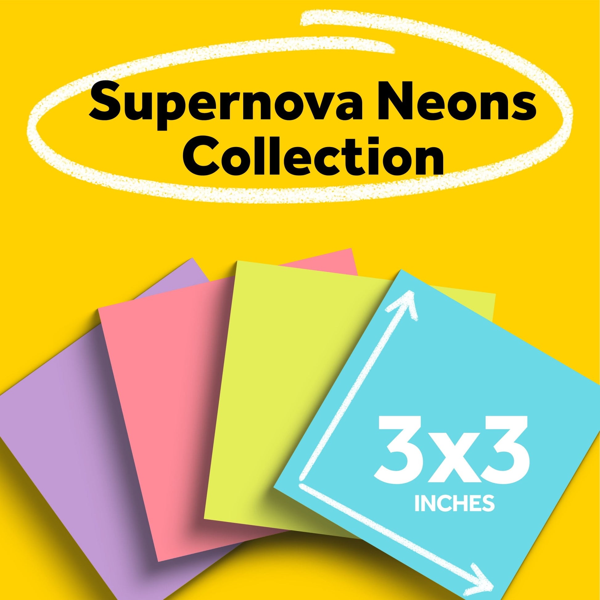 Post-it Super Sticky Notes, 3 in. x 3 in., Supernova Neons, 4 Pads