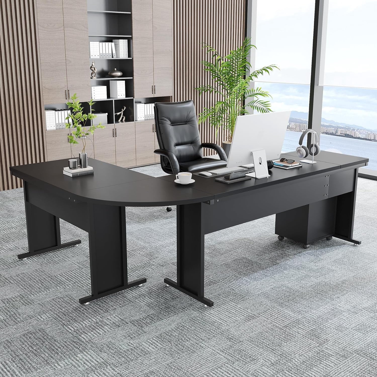 Tribesigns 83" L-Shaped Executive Desk, Large L Office Desk with 3-Drawer Mobile File Cabinet, Industrial Corner Computer Desk with Storage Drawers, Business Furniture Desk Workstation for Home Office