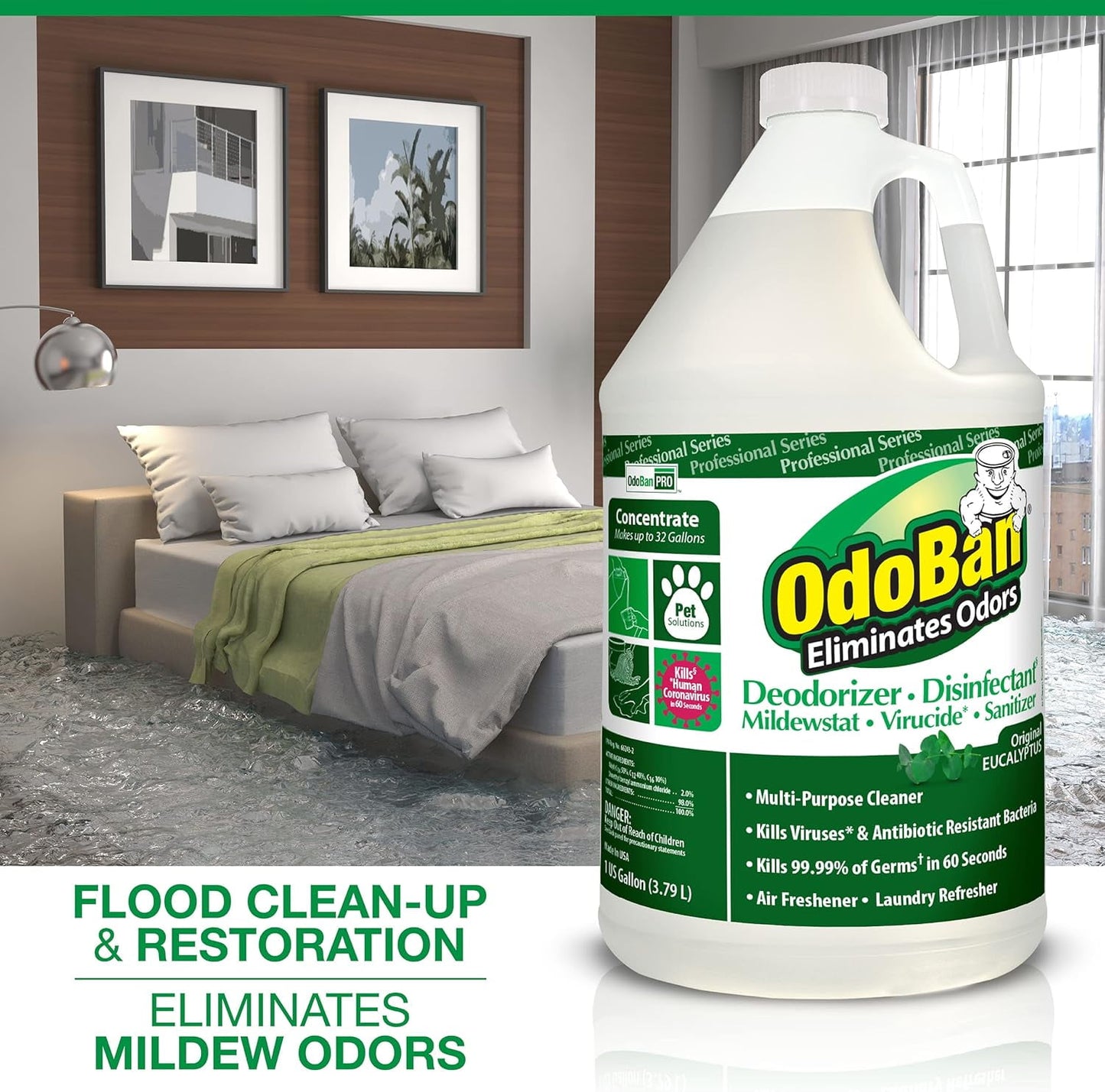 OdoBan Professional Disinfectant Cleaner and Odor Eliminator Concentrate, 2 Gallons, Original Eucalyptus Scent