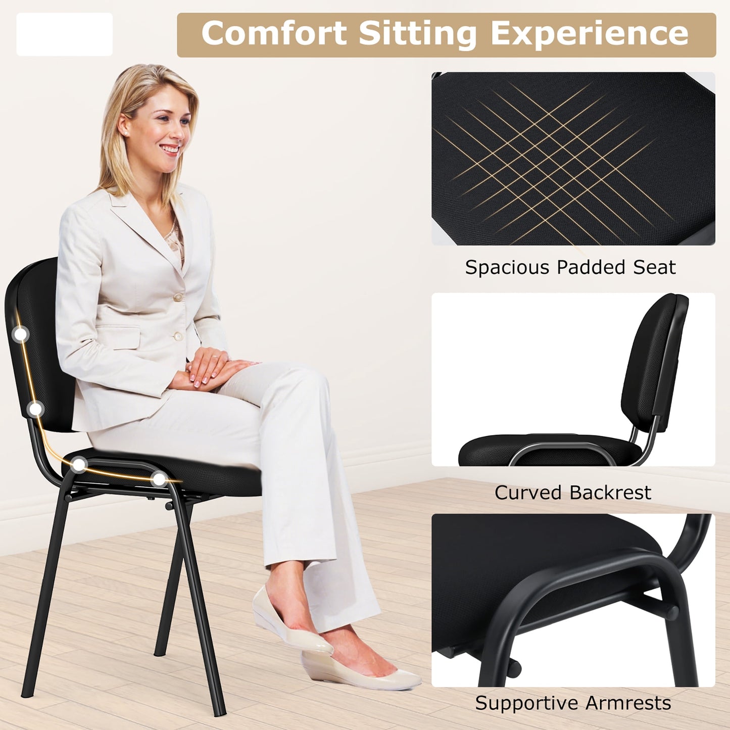 Gymax Set of 10 Office Guest Chair Stackable Reception Chair Waiting Conference Room