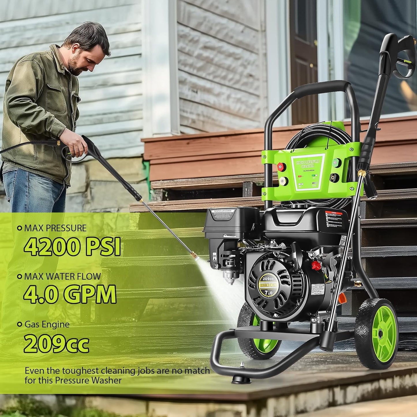 4200PSI Pressure Washer 4.0GPM Gas Power Washer 209CC Gas Powered Washing Machine Commercial High Pressure Washer with 25ft Hose&4 Nozzles for Patio Garden Yard Vehicle