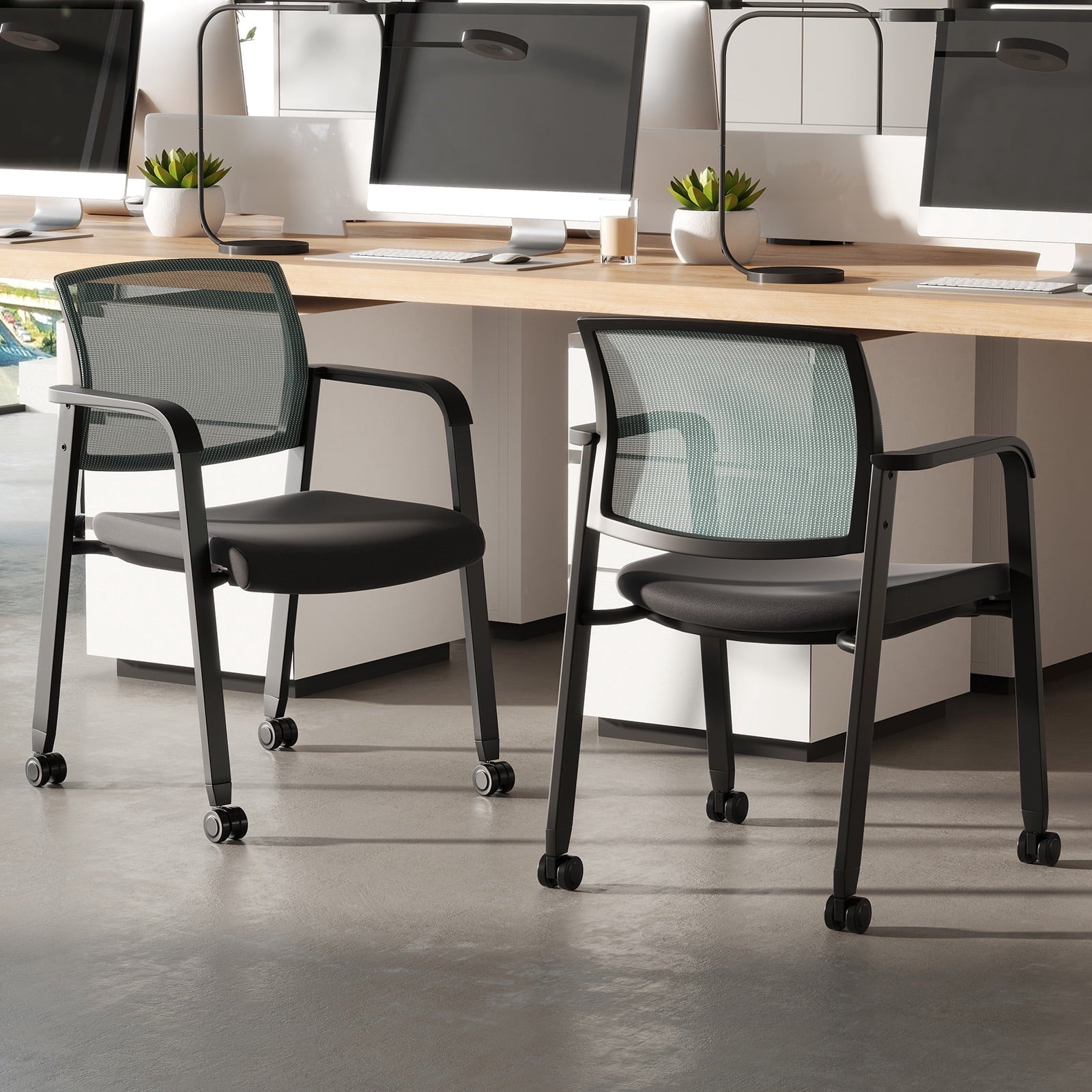 Gymax 12 PCSC Conference Chairs Stackable Office Guest Mesh Chair Waiting Room Wheels