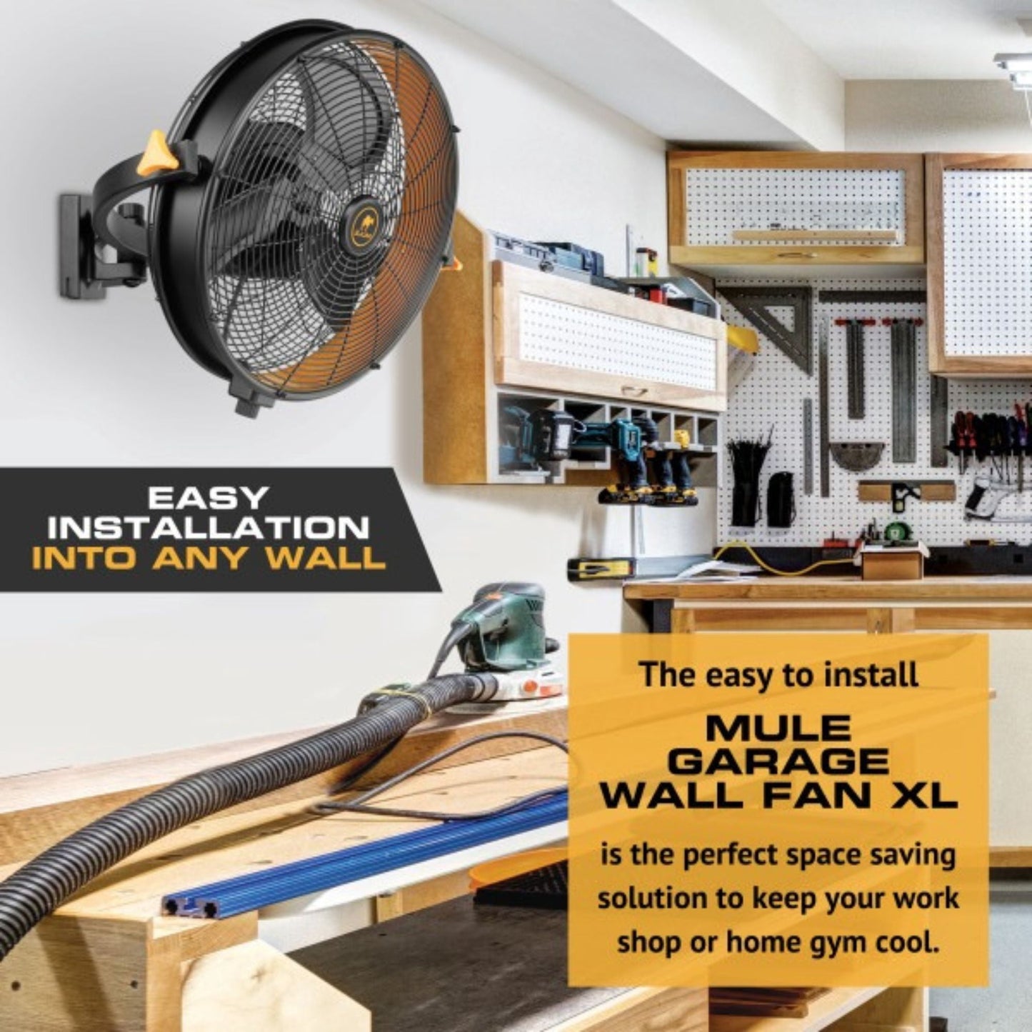 MULE 18" Industrial Wall Mount Fan, Wet-Rated, 3-Speed Garage Cooling with Remote Control