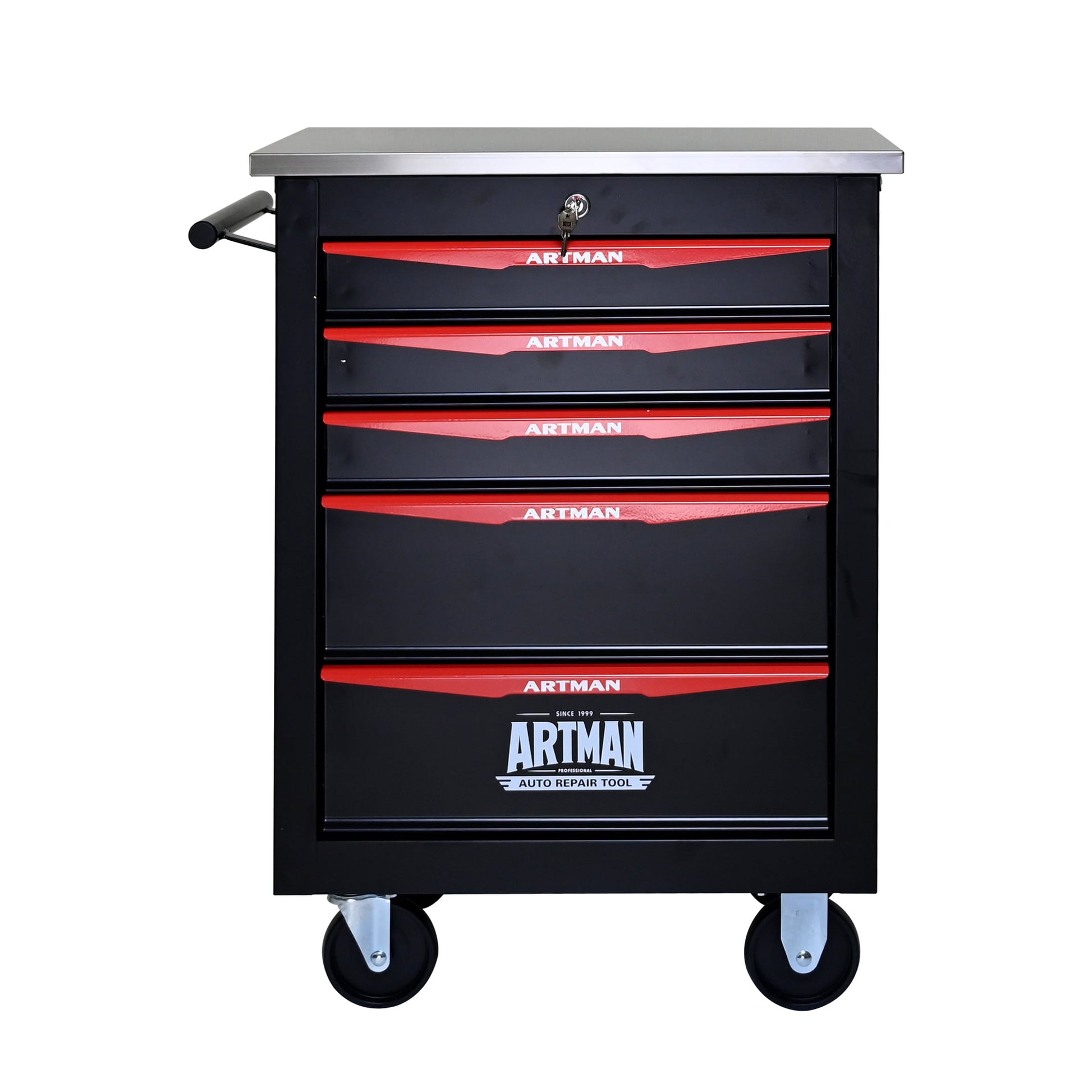 ARTMAN 5 Drawers Steel Storage Rolling Tool Chest Cabinet Cart with Wheels and Stainless Steel Roof