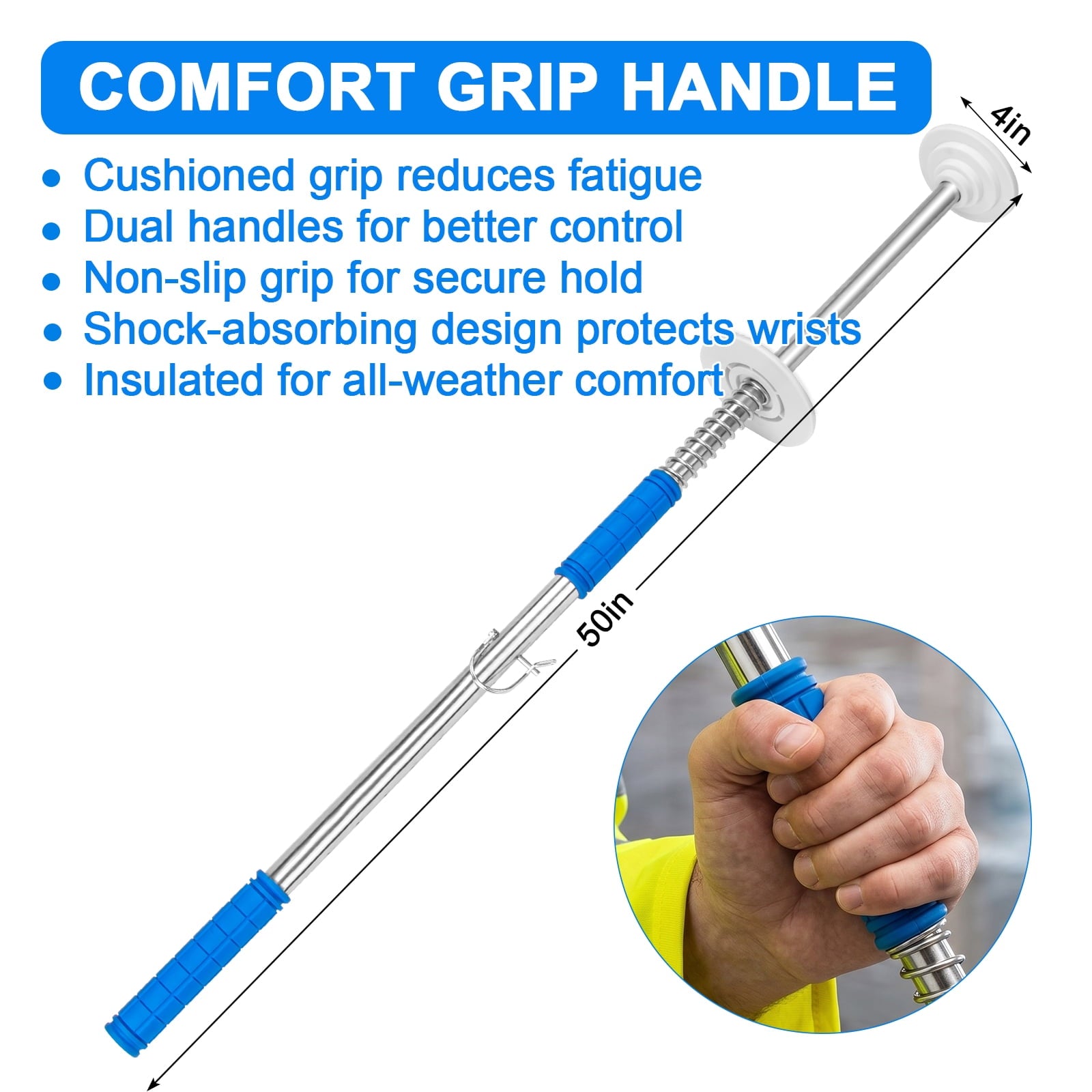 Gamexcel Stretch Wrap Dispenser with 50 in Long Handle, Pallet Wrap Film Holder for 6-20 in Rolls and 2-3 in Cores, No-Bend Stretch Film Pole, Blue