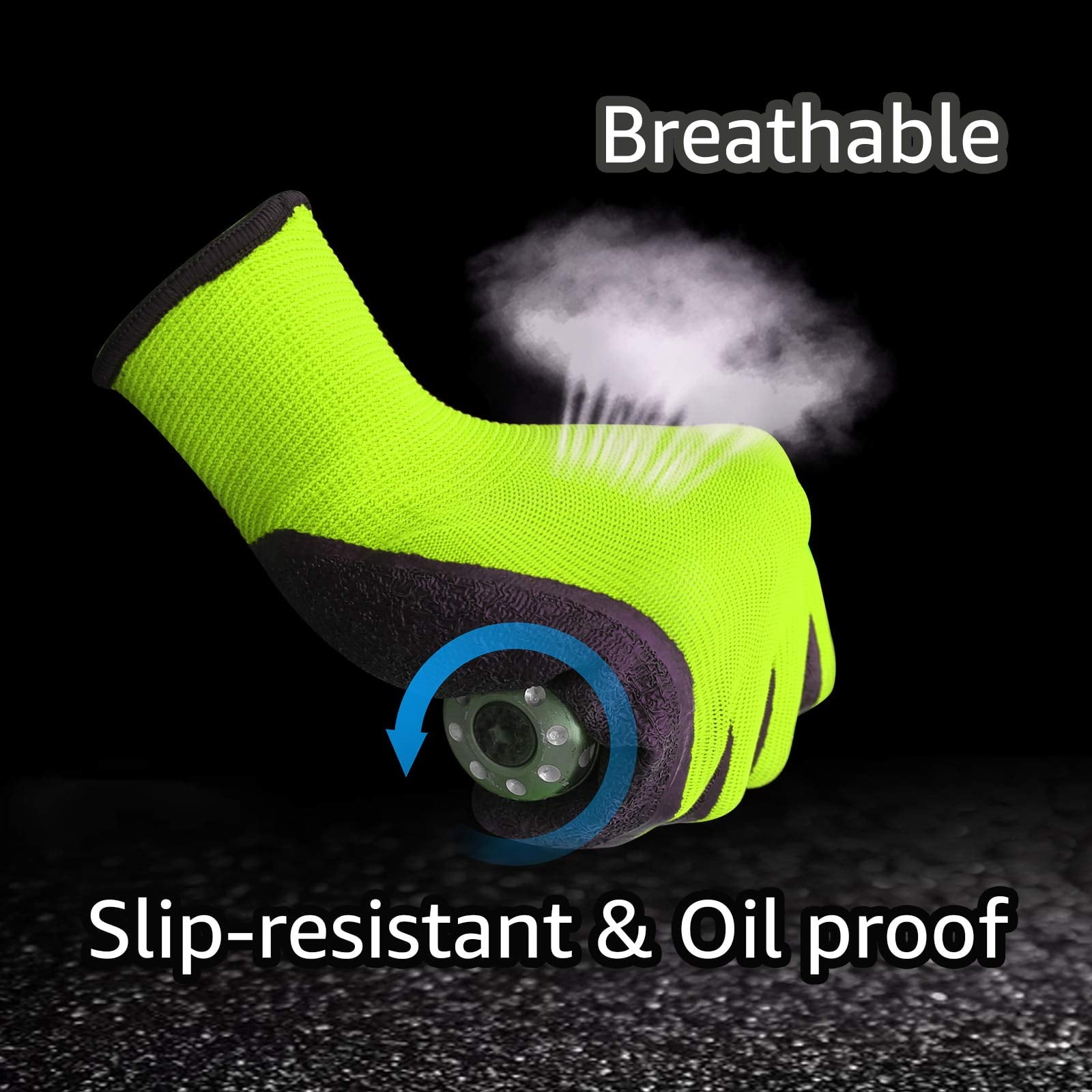 EvridWear 12 Pairs Green Latex Rubber Coated Safety Work Gloves Men Women Construction Warehouse Gardening (L)