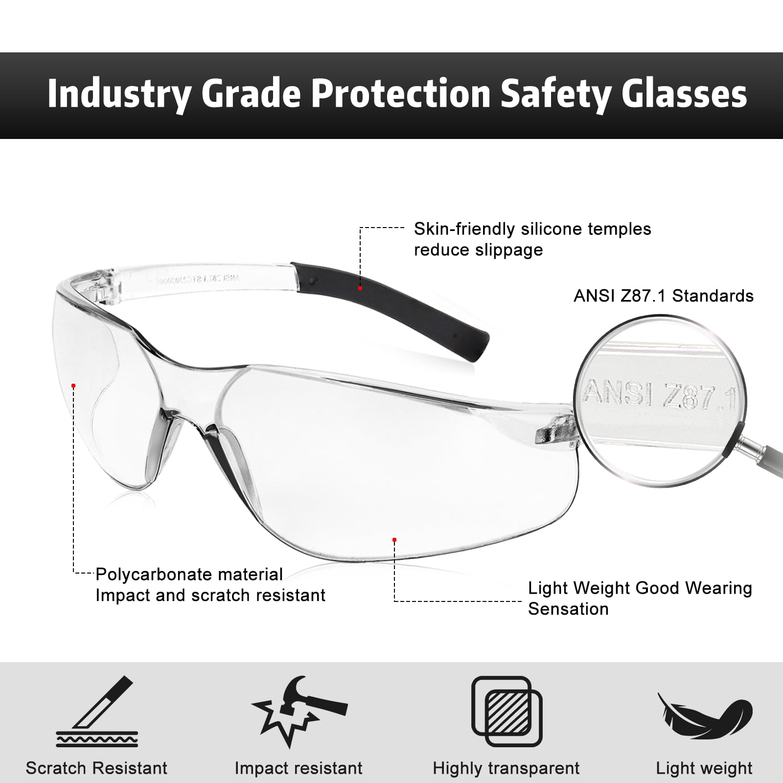 Salfboy 30 Packs Safety Glasses ANSI Z87.1 Safety Glasses Bulk with Scratch Resistant Glasses for Women Men Work Construction Science Lab Shooting
