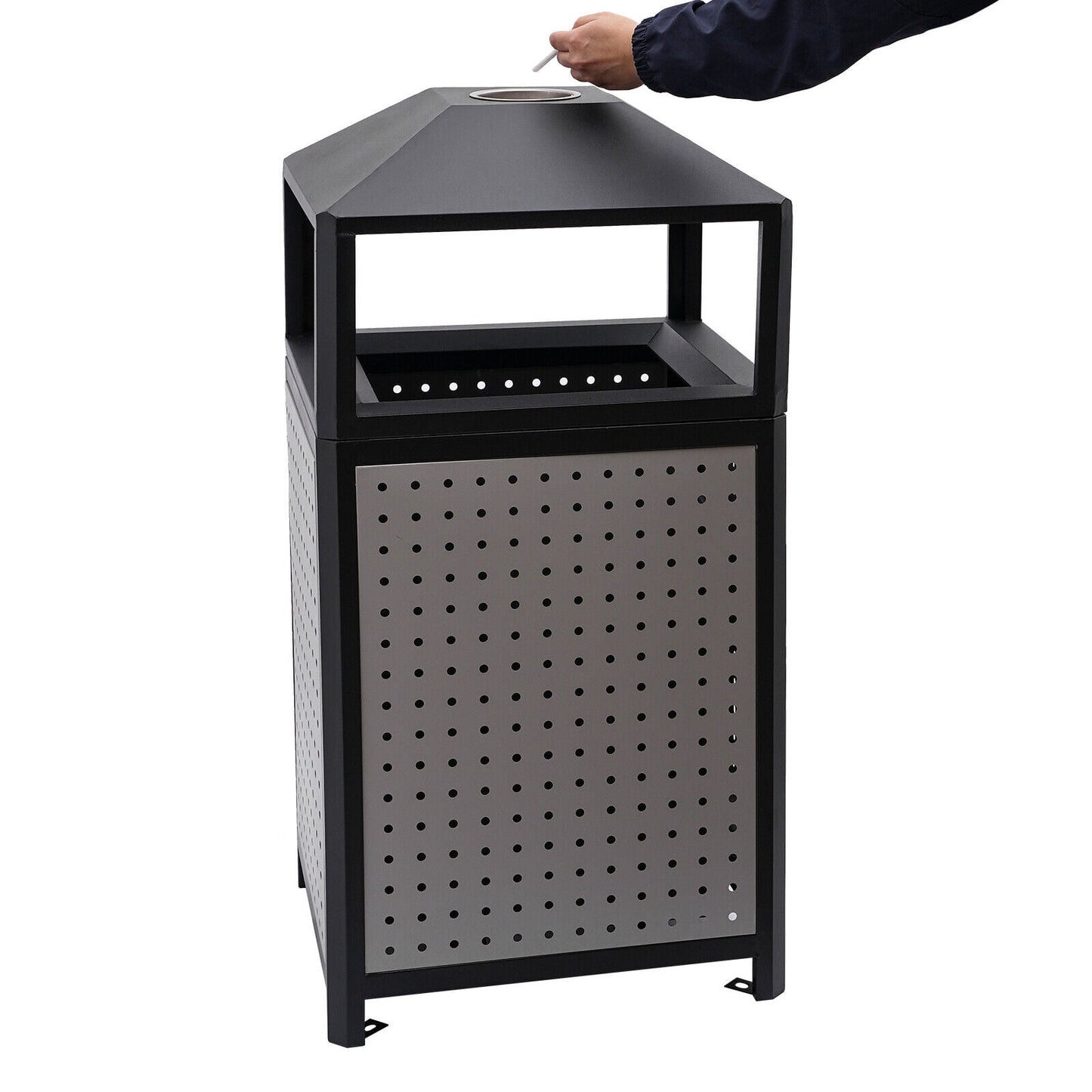 38-Gallon Outdoor Trash Can with Build-in Ashtray Industrial Waste Trash Can Waste Container Stainless Steel Industrial Durable Trash Can