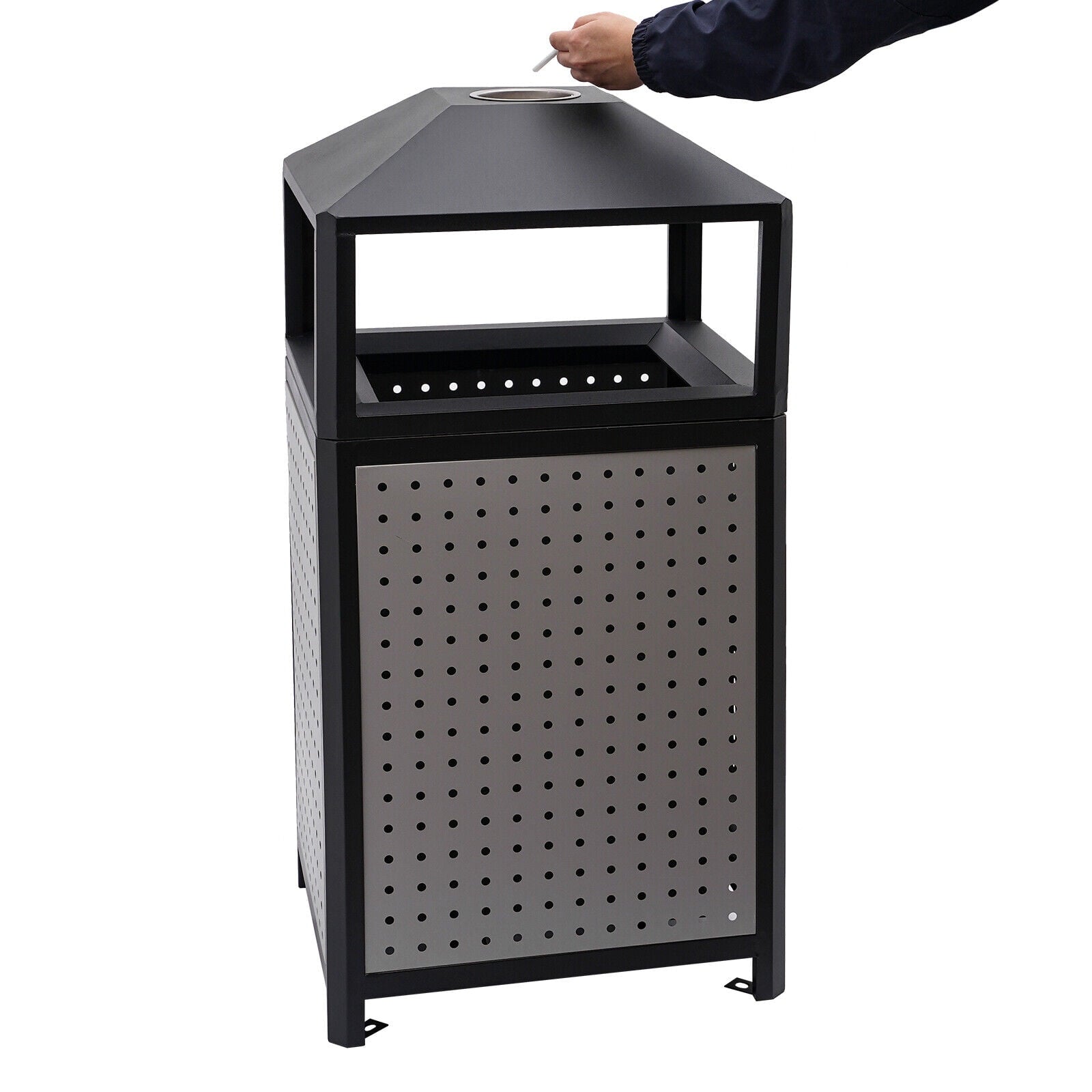 38-Gallon Outdoor Trash Can with Build-in Ashtray Industrial Waste Trash Can Waste Container Stainless Steel Industrial Durable Trash Can