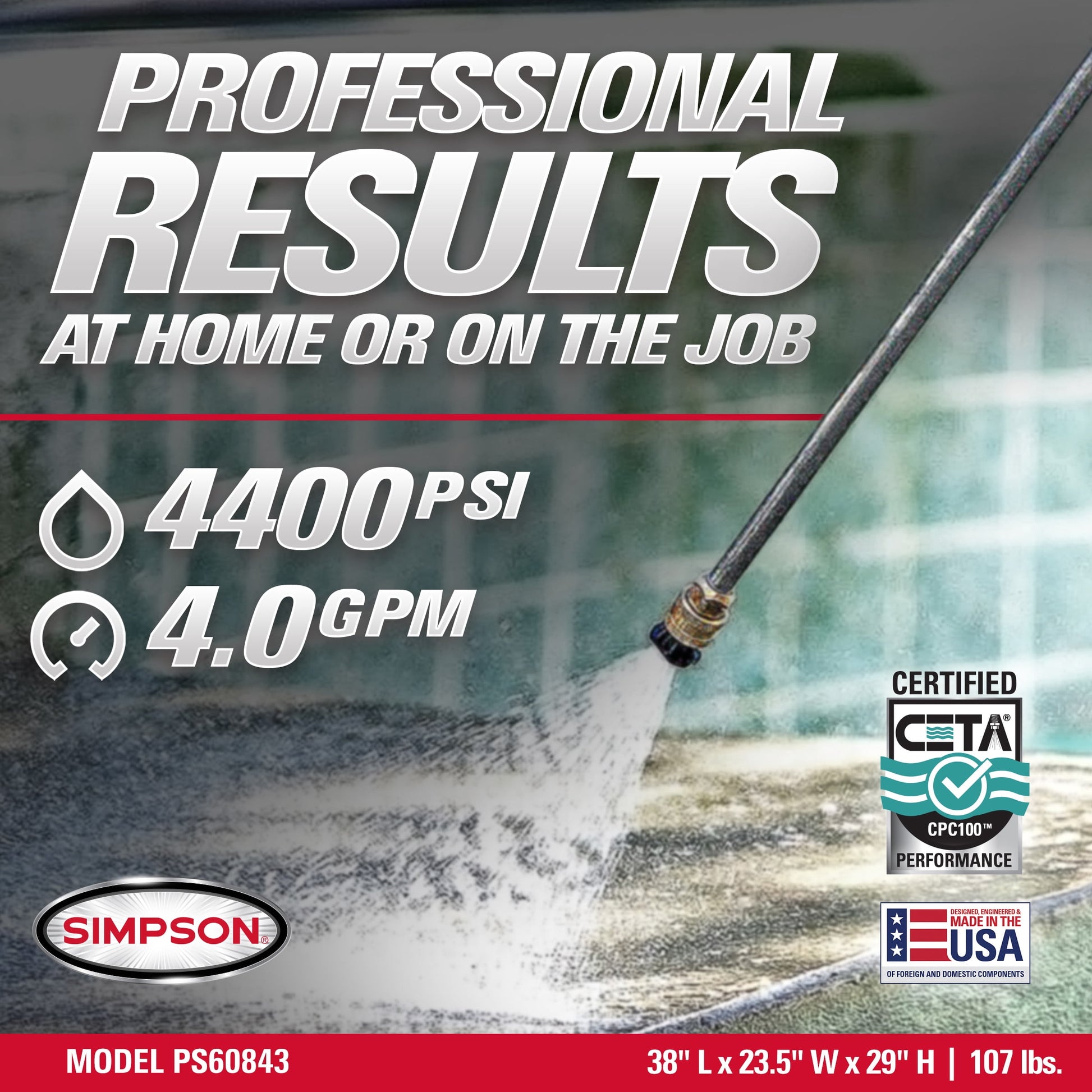 4400 Psi at 4.0 GPM CRX®420 with AAA® Triplex Plunger Pump Cold Water Professional Gas Pressure Washer