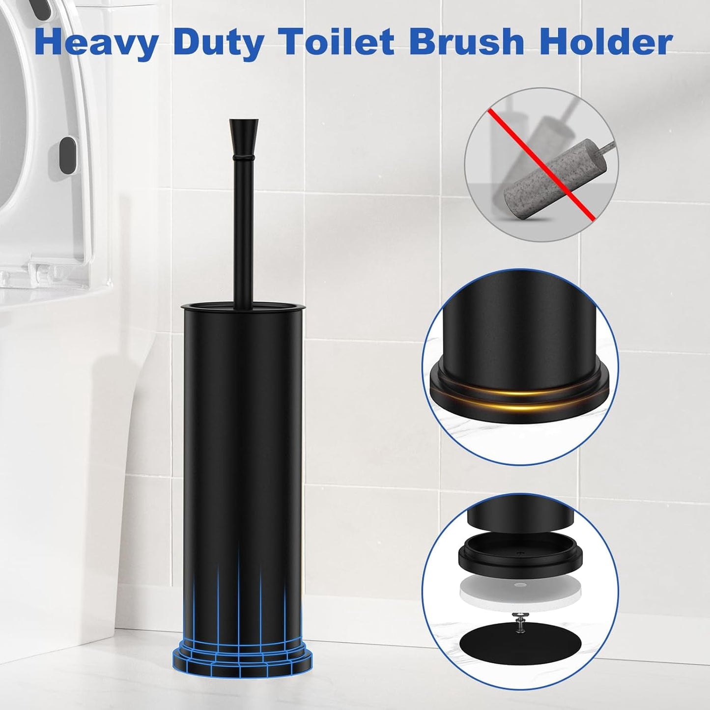 Black Toilet Brush and Holder，Extra Long Handled Black Toilet Brush for Bathroom，Stainless Steel Heavy Duty Toilet Bowl Brush,Deep Cleaning Modern Toilet Cleaner Brush -Space Saving